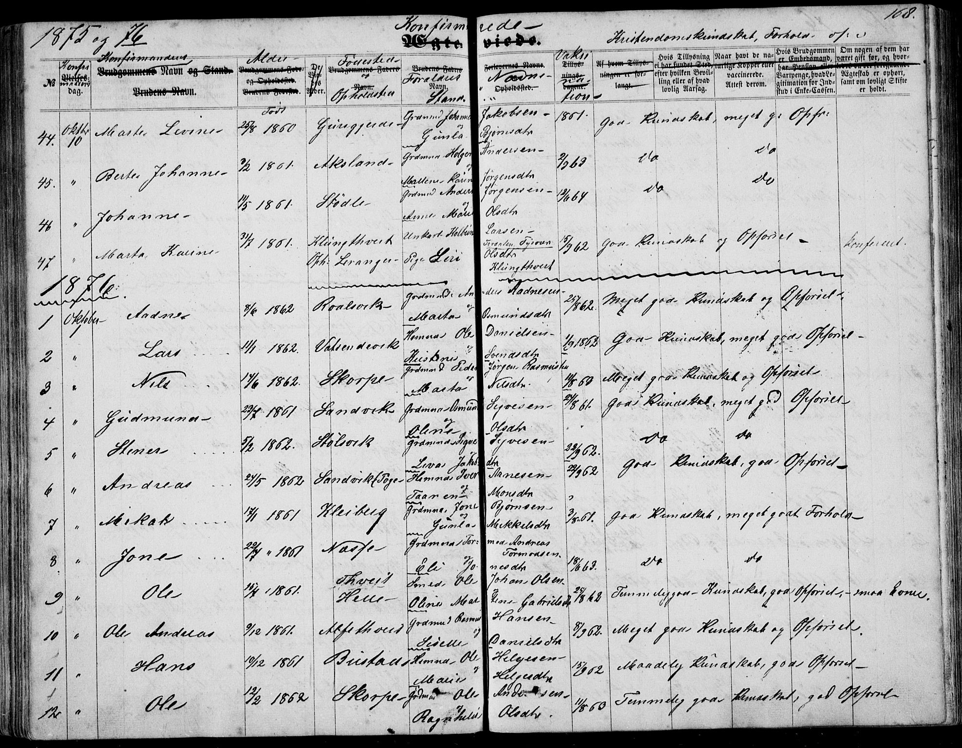 Nedstrand sokneprestkontor, SAST/A-101841/01/IV: Parish register (official) no. A 9, 1861-1876, p. 168