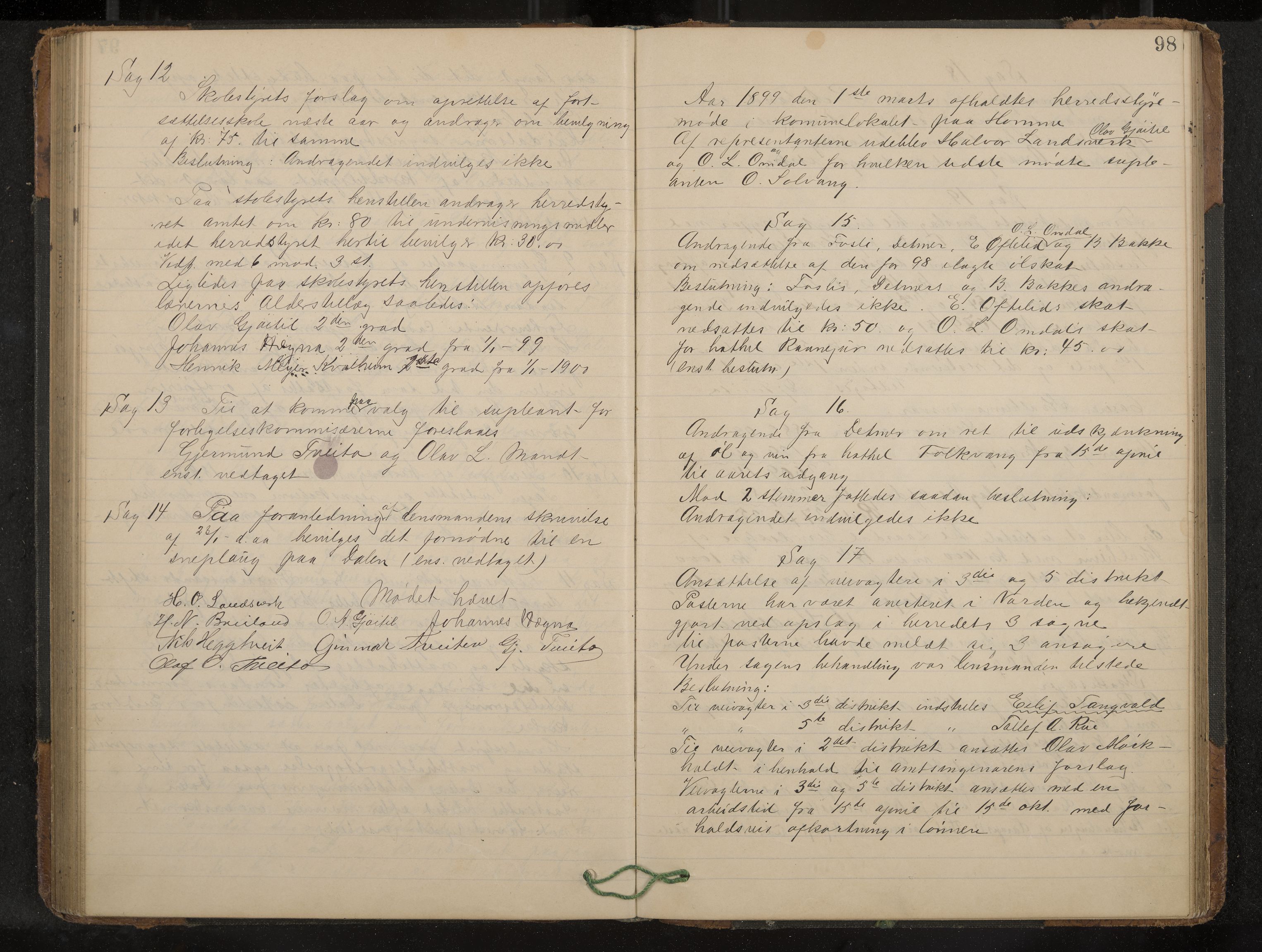Lårdal formannskap og sentraladministrasjon, IKAK/0833021/A/L0003: Møtebok, 1893-1901, p. 98