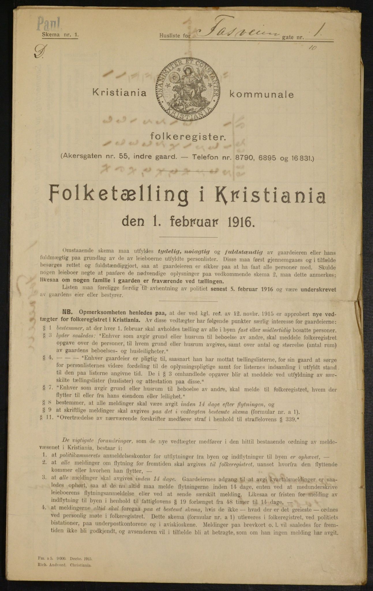 OBA, Municipal Census 1916 for Kristiania, 1916, p. 25063