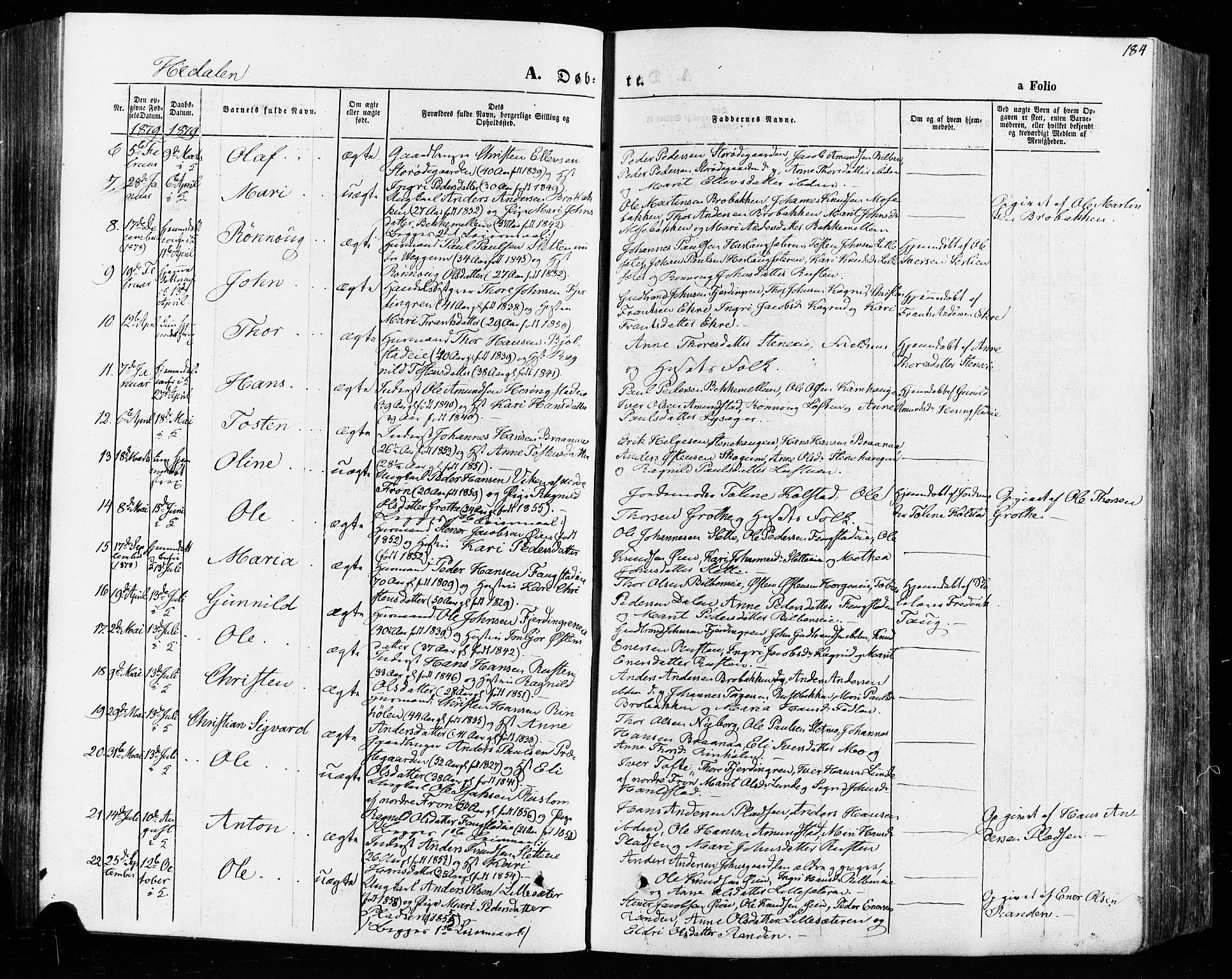 Vågå prestekontor, SAH/PREST-076/H/Ha/Haa/L0007: Parish register (official) no. 7 /2, 1873-1886, p. 184