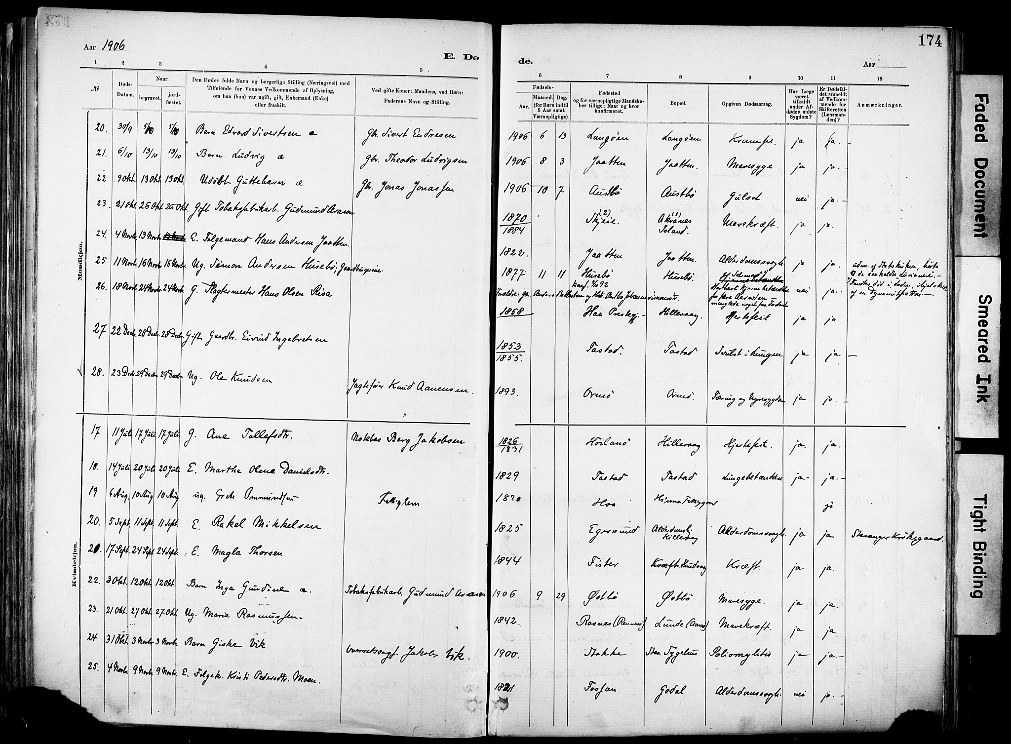 Hetland sokneprestkontor, SAST/A-101826/30/30BA/L0012: Parish register (official) no. A 12, 1882-1912, p. 174