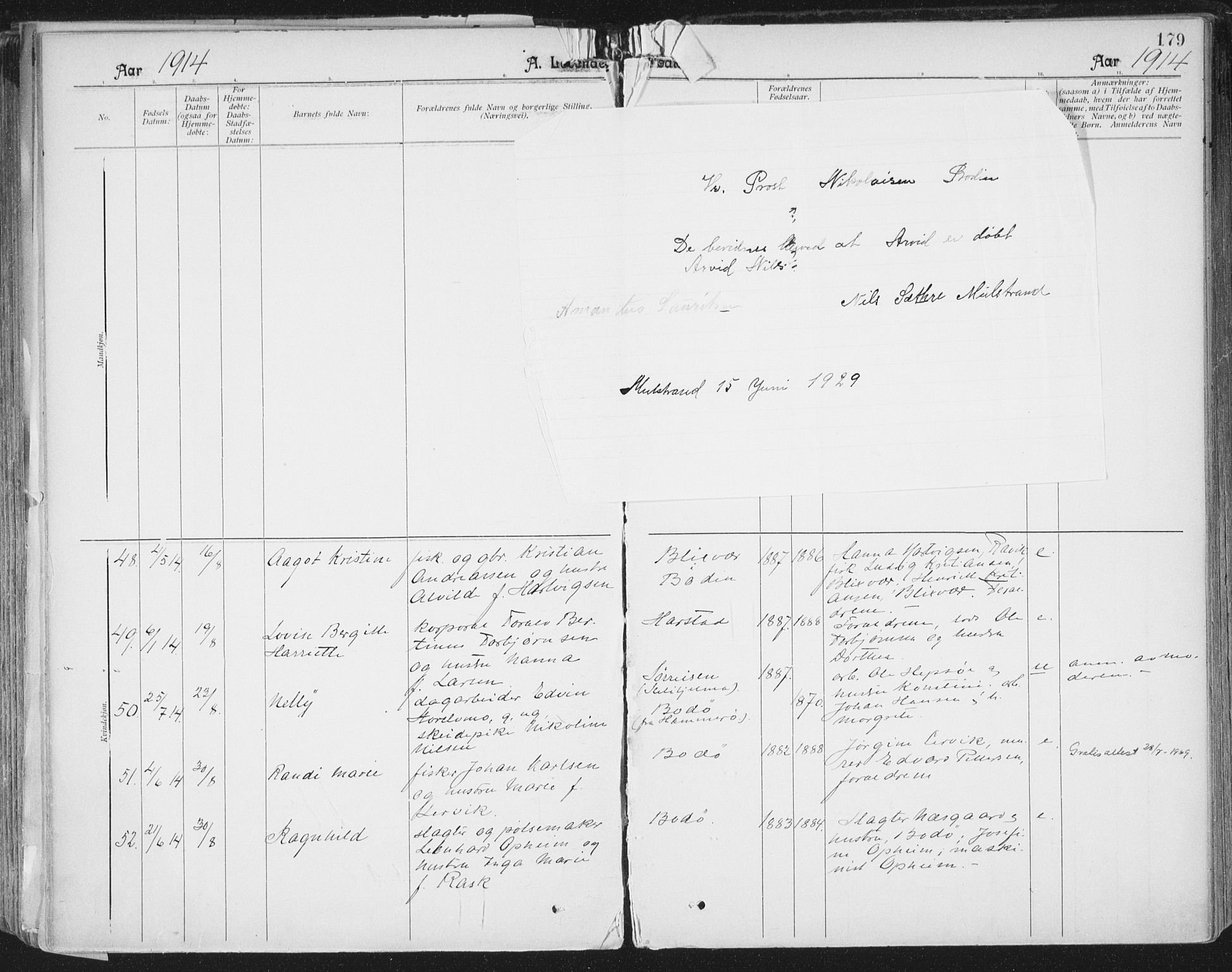 Ministerialprotokoller, klokkerbøker og fødselsregistre - Nordland, AV/SAT-A-1459/801/L0011: Parish register (official) no. 801A11, 1900-1916, p. 179