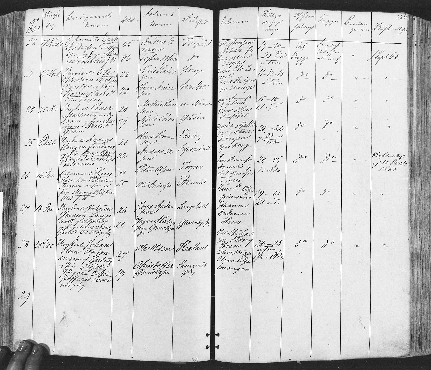 Rakkestad prestekontor Kirkebøker, AV/SAO-A-2008/F/Fa/L0011: Parish register (official) no. I 11, 1862-1877, p. 283