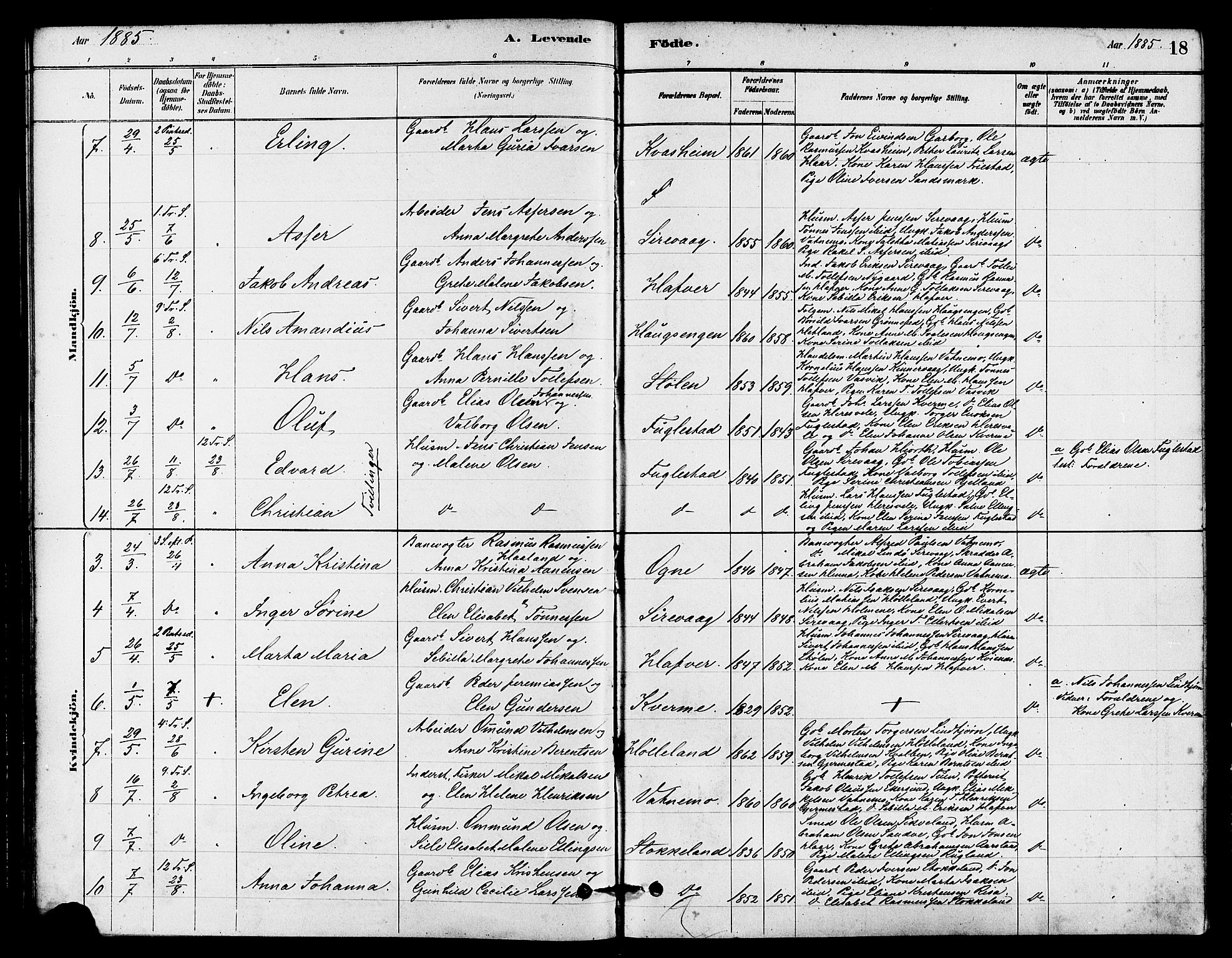 Eigersund sokneprestkontor, AV/SAST-A-101807/S08/L0016: Parish register (official) no. A 16, 1879-1893, p. 18