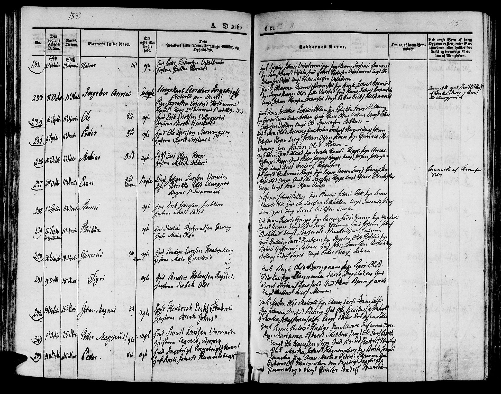Ministerialprotokoller, klokkerbøker og fødselsregistre - Nord-Trøndelag, SAT/A-1458/709/L0071: Parish register (official) no. 709A11, 1833-1844, p. 115