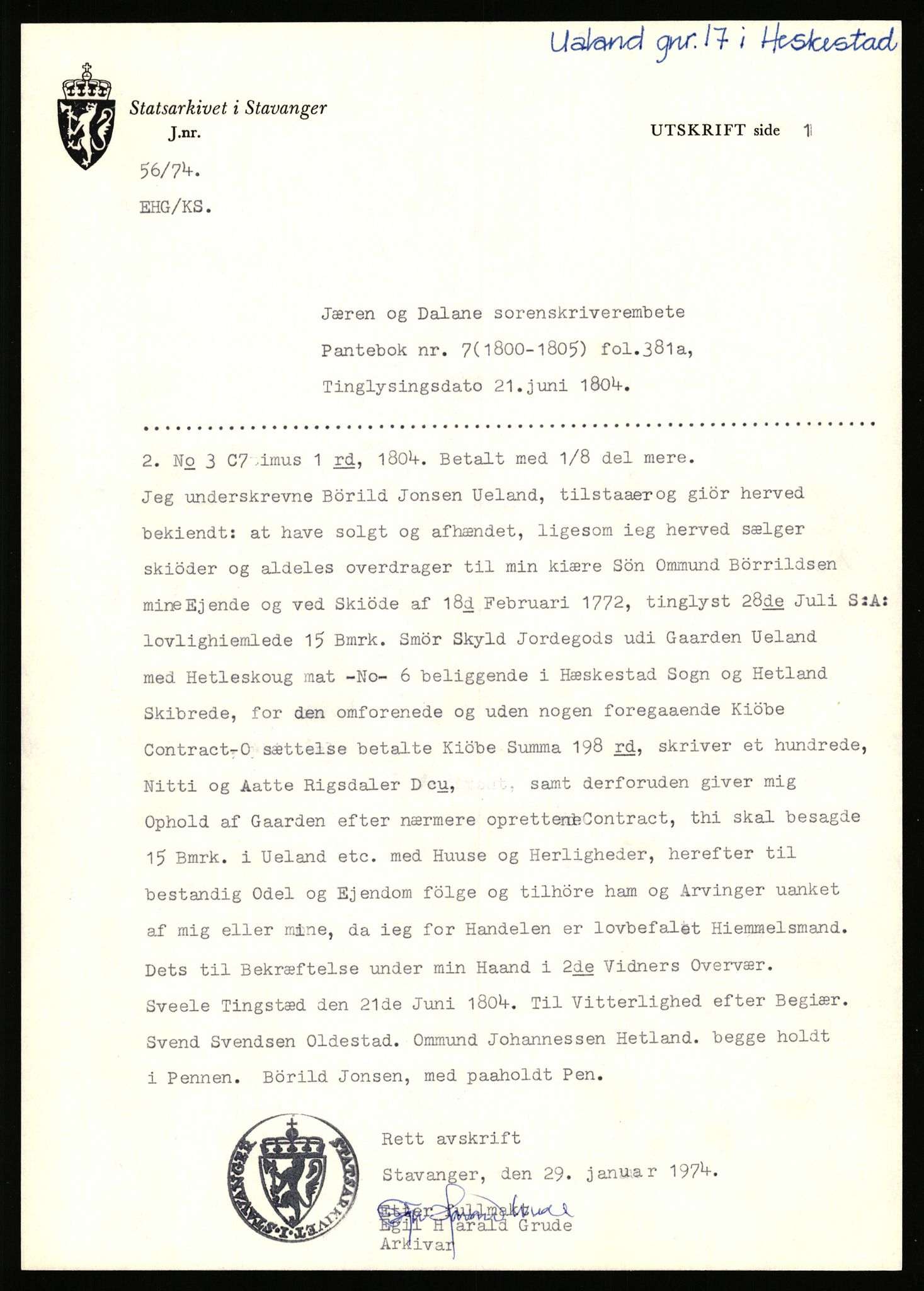 Statsarkivet i Stavanger, AV/SAST-A-101971/03/Y/Yj/L0090: Avskrifter sortert etter gårdsnavn: Tøtland - Underberge, 1750-1930, p. 159