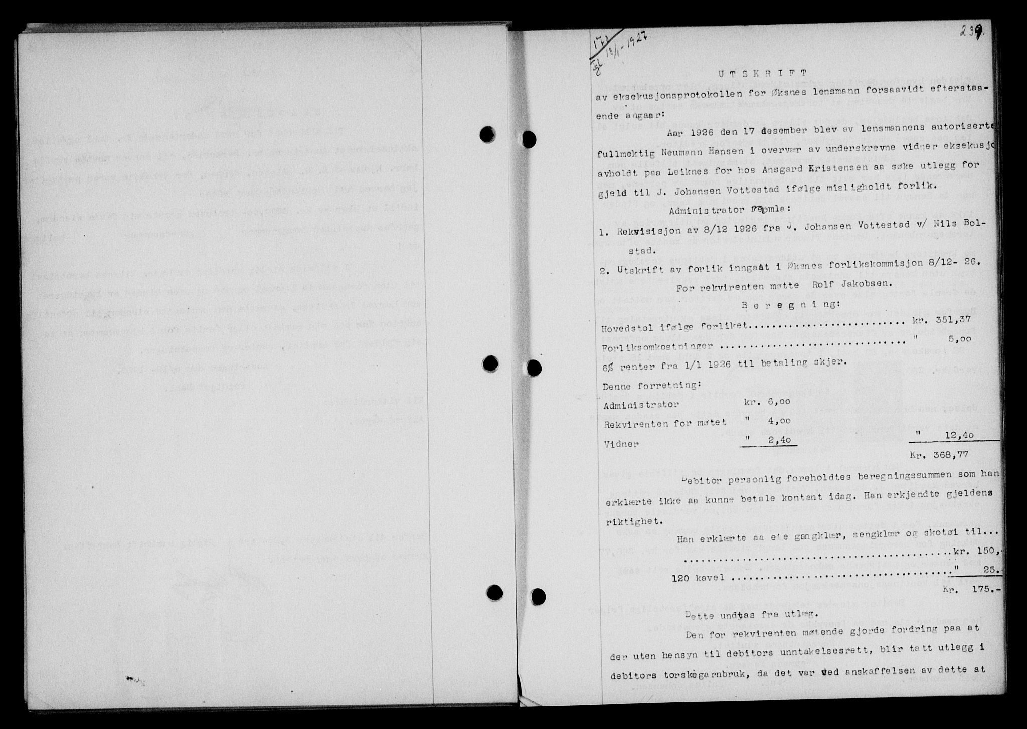 Vesterålen sorenskriveri, SAT/A-4180/1/2/2Ca/L0043: Mortgage book no. 36, 1926-1927, Deed date: 13.01.1927