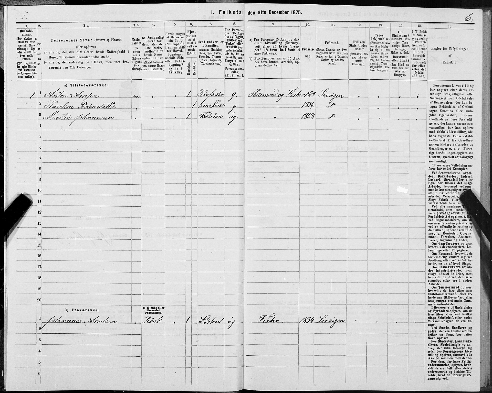 SAT, 1875 census for 1834P Lurøy, 1875, p. 2006