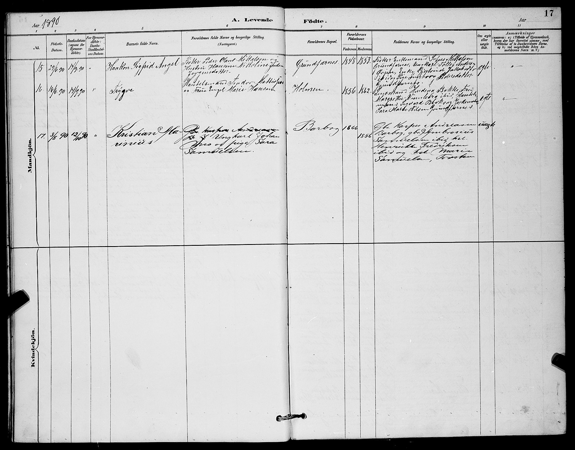 Berg sokneprestkontor, AV/SATØ-S-1318/G/Ga/Gab/L0012klokker: Parish register (copy) no. 12, 1887-1902, p. 17