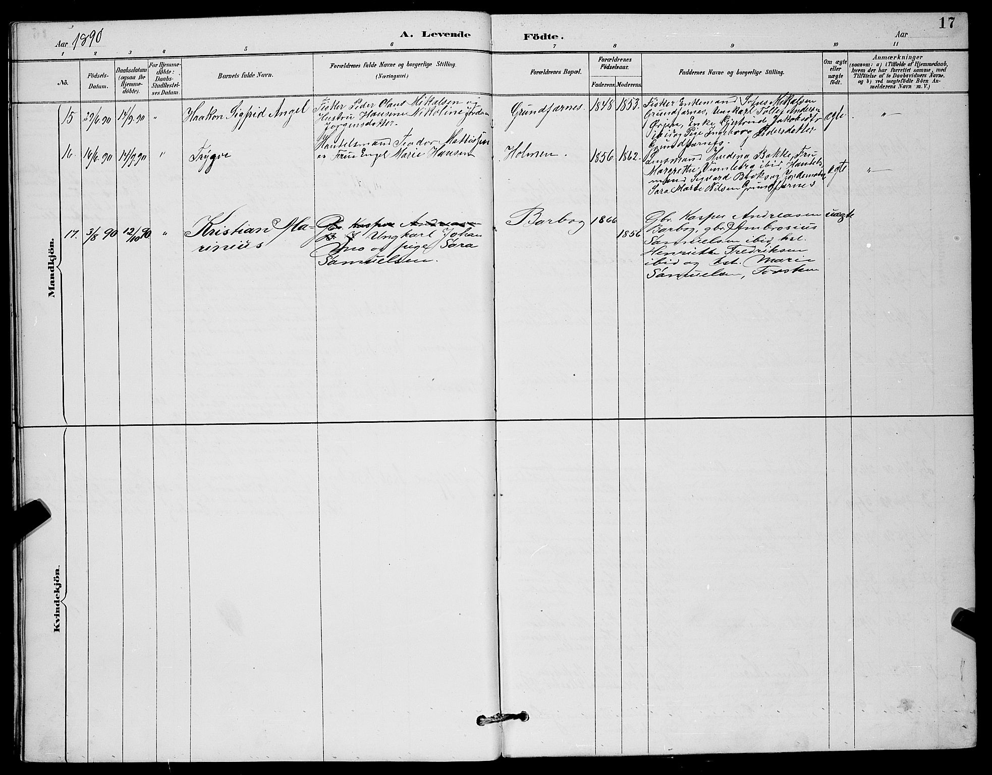 Berg sokneprestkontor, AV/SATØ-S-1318/G/Ga/Gab/L0012klokker: Parish register (copy) no. 12, 1887-1902, p. 17