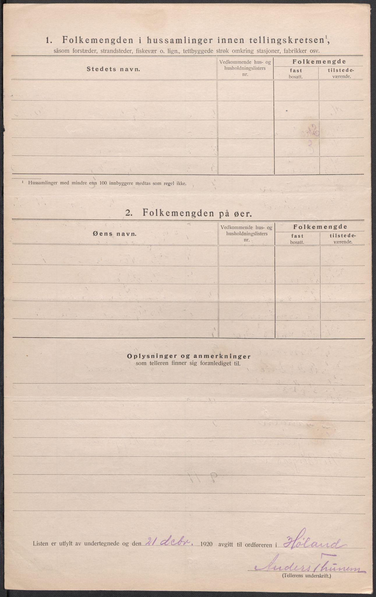 SAO, 1920 census for Høland, 1920, p. 21