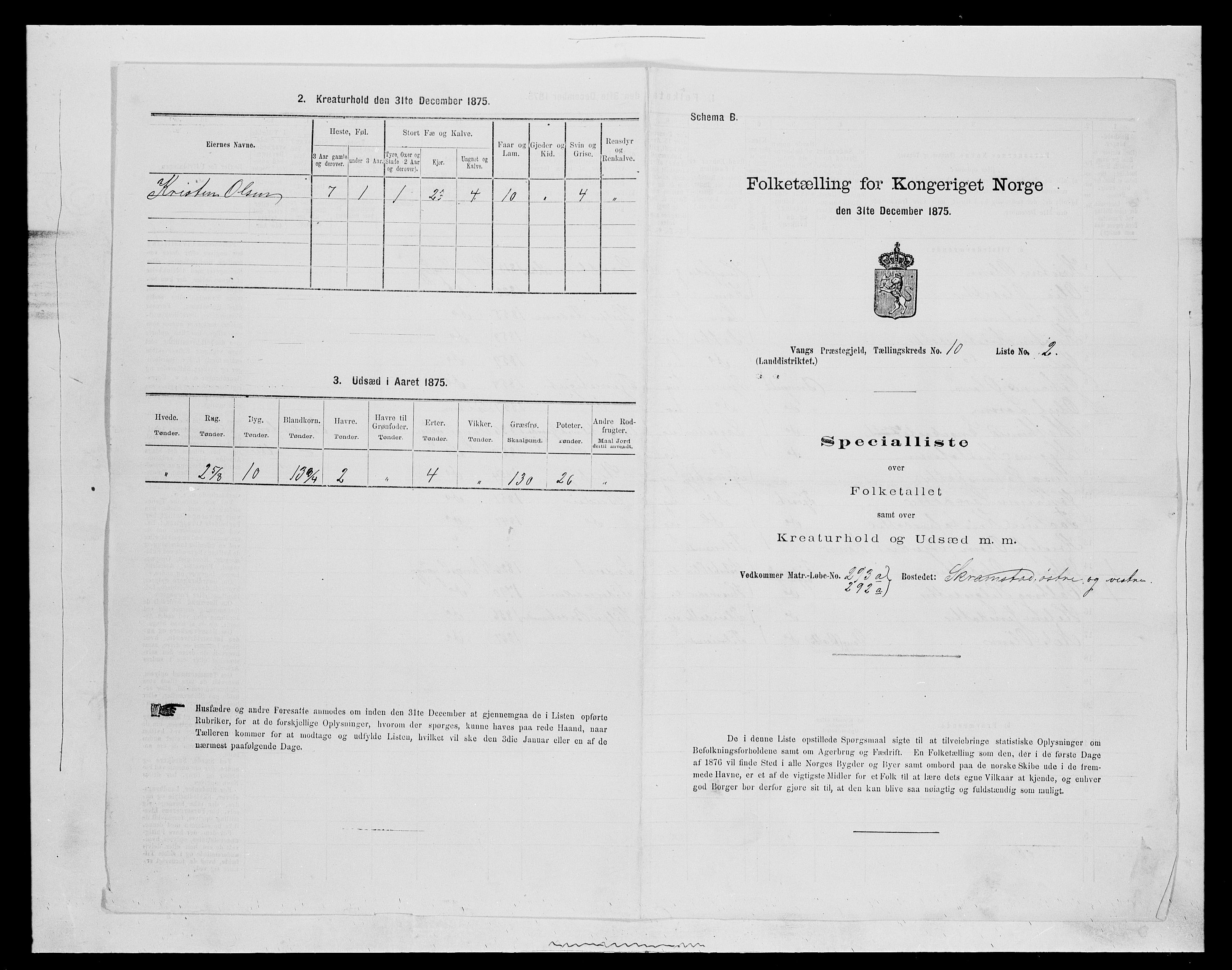 SAH, 1875 census for 0414L Vang/Vang og Furnes, 1875, p. 2159