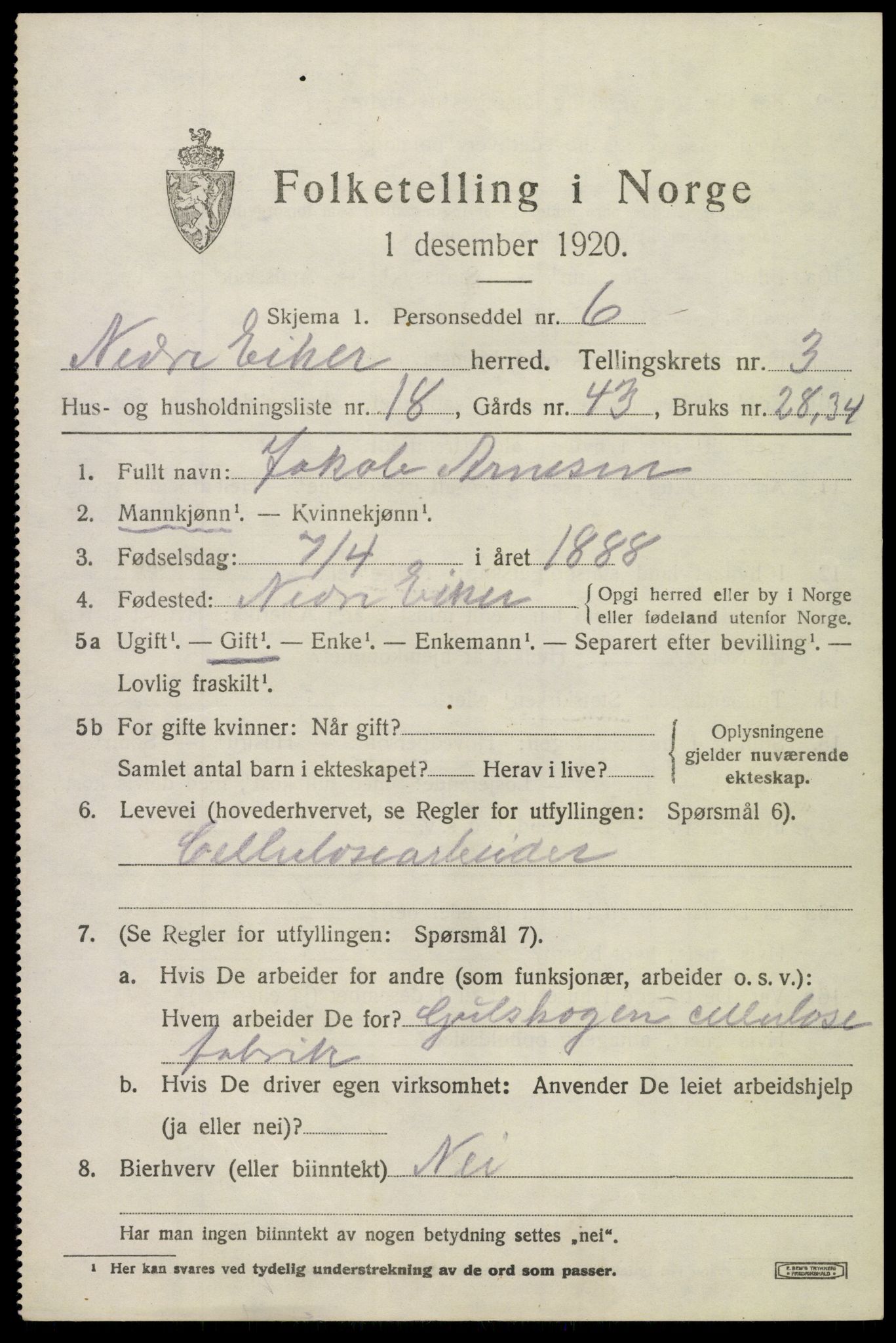 SAKO, 1920 census for Nedre Eiker, 1920, p. 4509