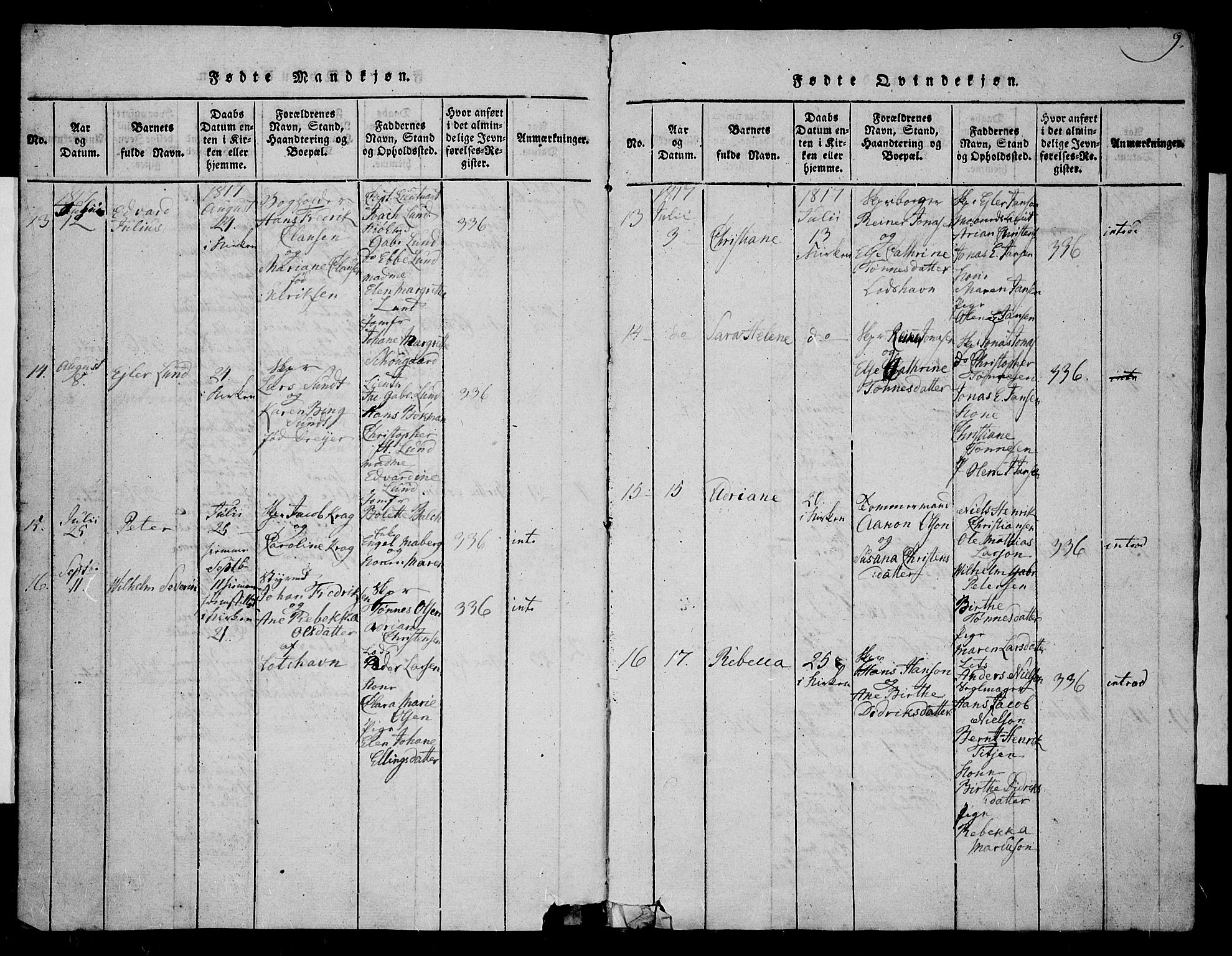 Farsund sokneprestkontor, SAK/1111-0009/F/Fa/L0002: Parish register (official) no. A 2, 1815-1836, p. 9