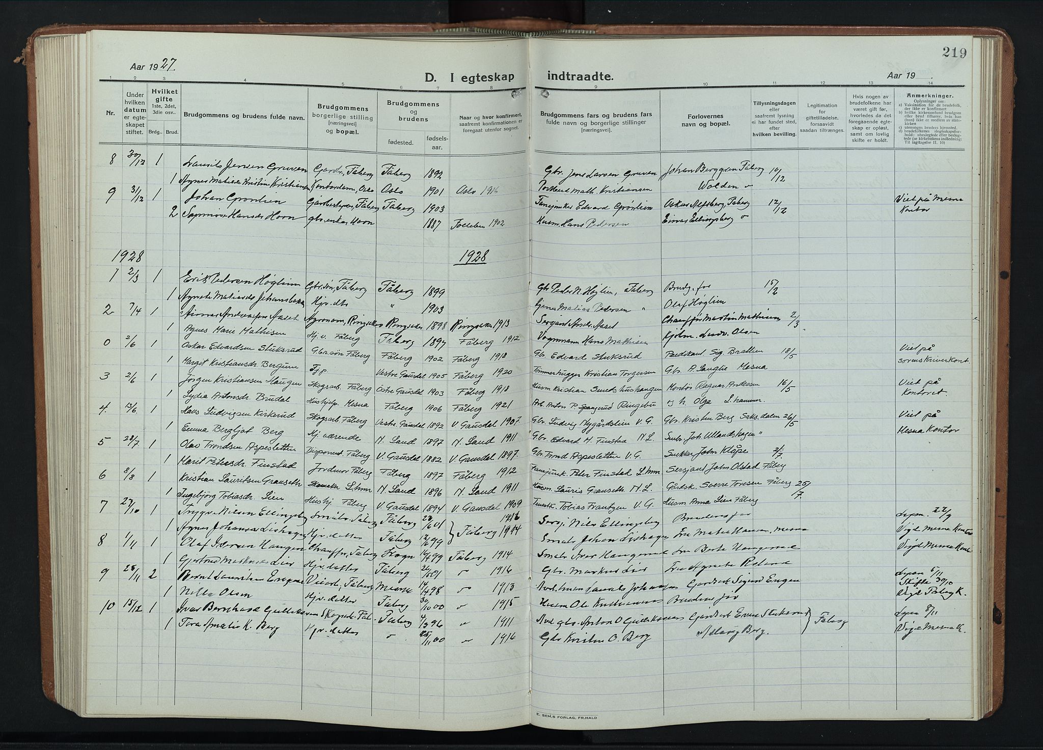 Fåberg prestekontor, AV/SAH-PREST-086/H/Ha/Hab/L0014: Parish register (copy) no. 14, 1922-1946, p. 219