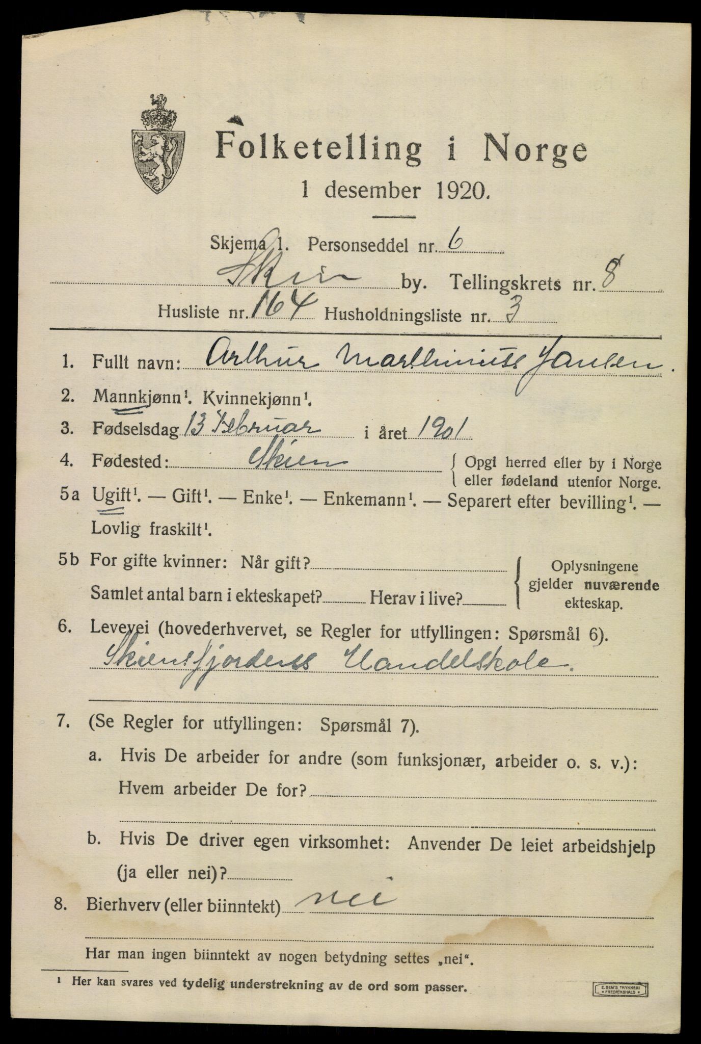 SAKO, 1920 census for Skien, 1920, p. 29602