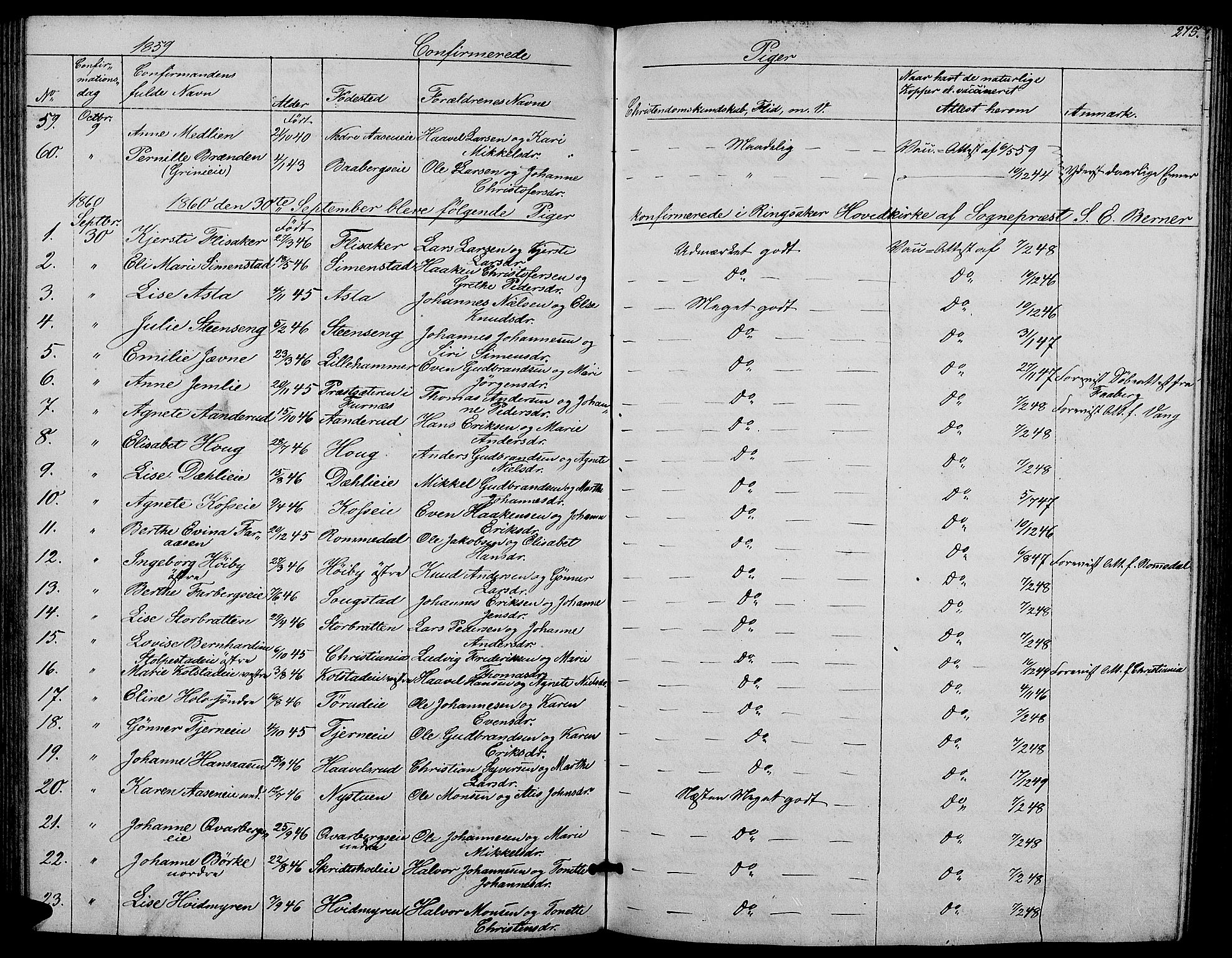 Ringsaker prestekontor, AV/SAH-PREST-014/L/La/L0006: Parish register (copy) no. 6, 1851-1860, p. 275