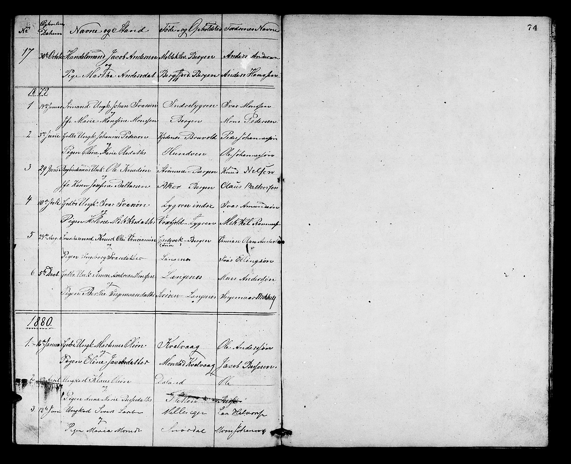 Alversund Sokneprestembete, AV/SAB-A-73901/H/Ha/Hab: Parish register (copy) no. B 2, 1866-1880, p. 74