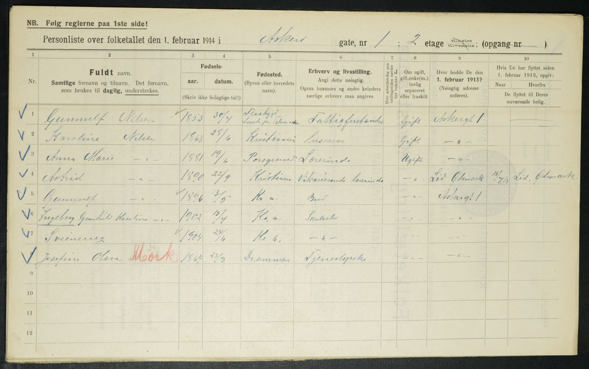 OBA, Municipal Census 1914 for Kristiania, 1914, p. 2513