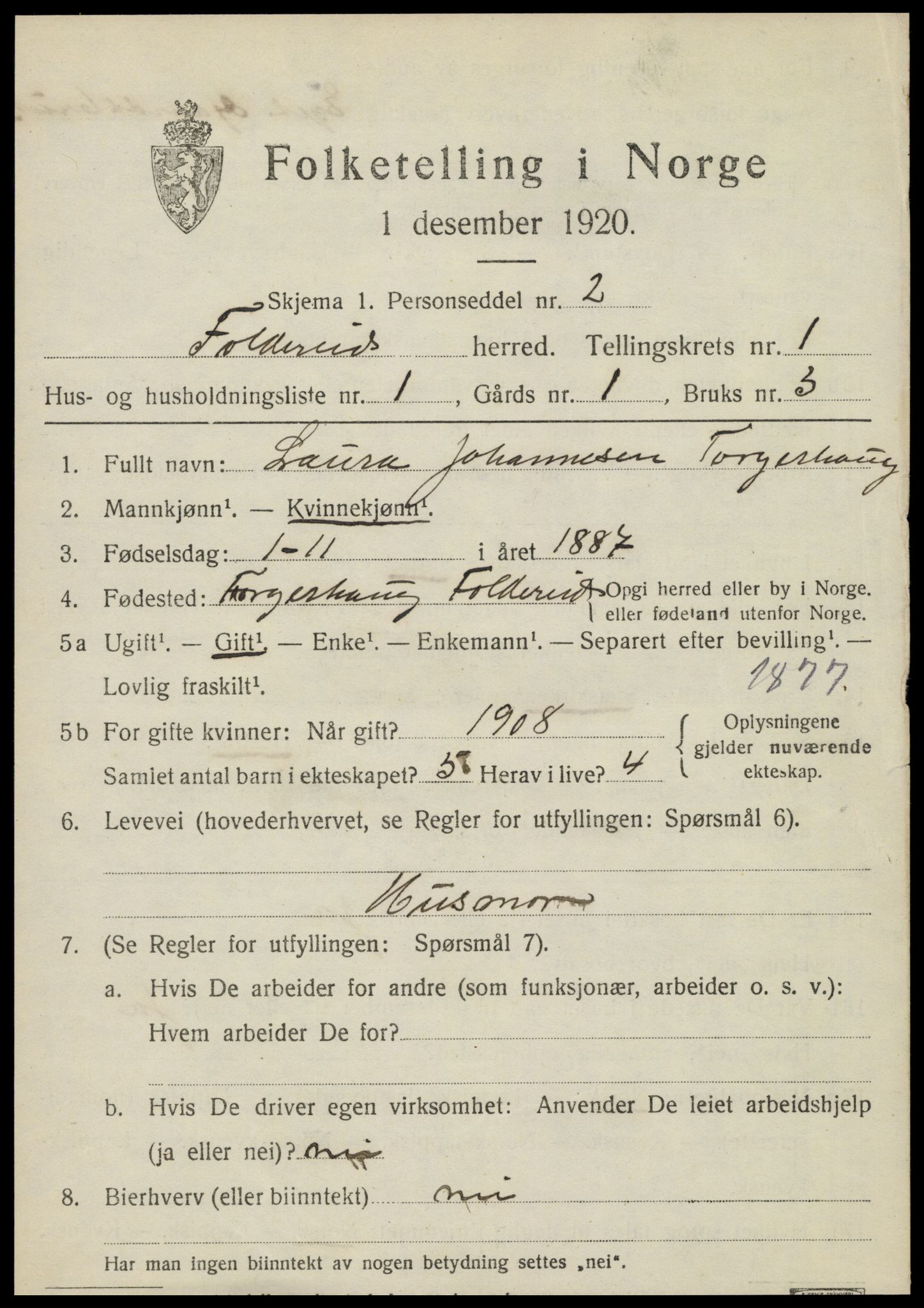 SAT, 1920 census for Foldereid, 1920, p. 378