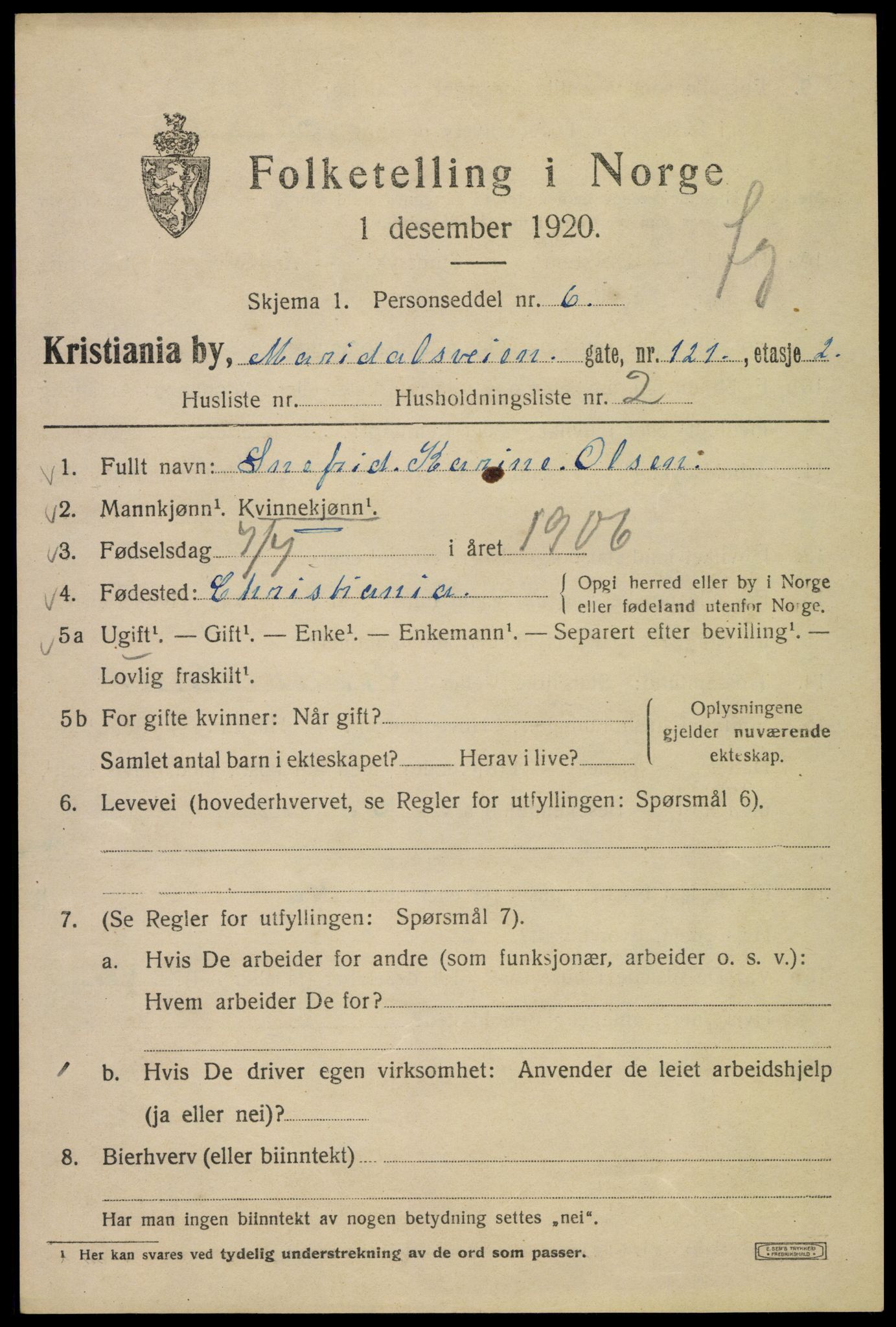 SAO, 1920 census for Kristiania, 1920, p. 381553