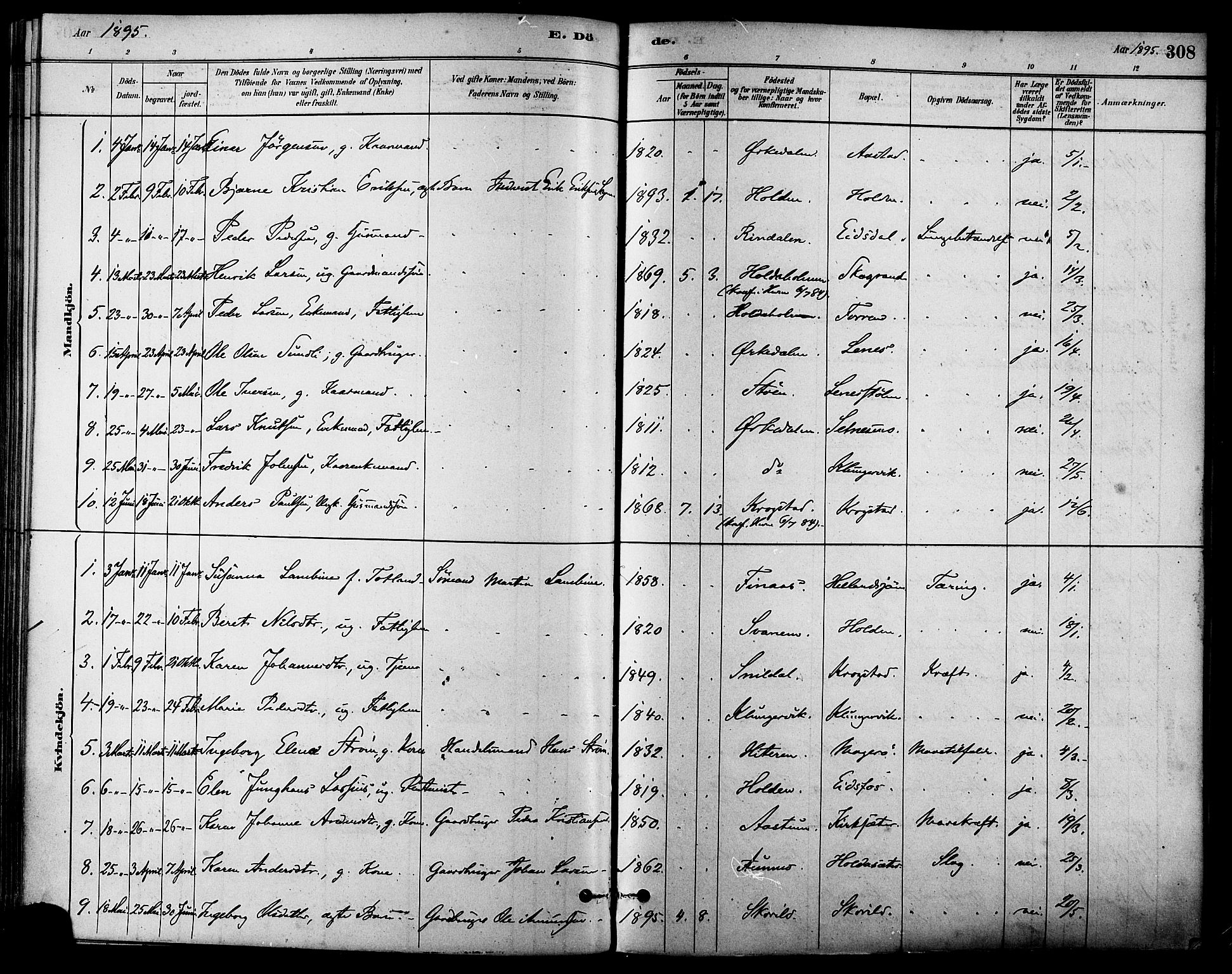 Ministerialprotokoller, klokkerbøker og fødselsregistre - Sør-Trøndelag, AV/SAT-A-1456/630/L0496: Parish register (official) no. 630A09, 1879-1895, p. 308