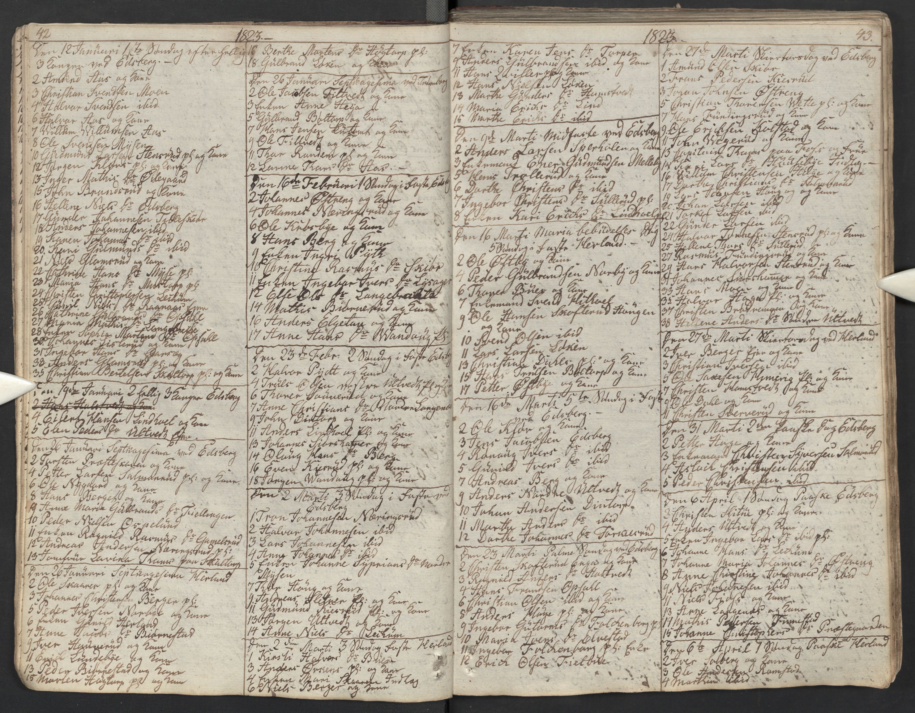 Eidsberg prestekontor Kirkebøker, AV/SAO-A-10905/M/Ma/L0002: Communicants register no. I 2, 1821-1841, p. 42-43