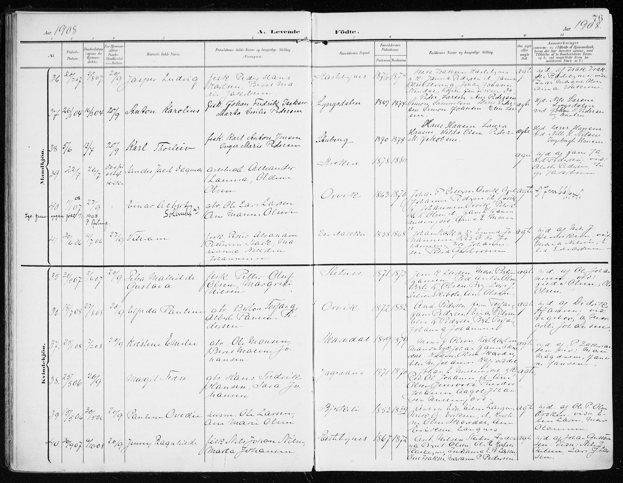 Lyngen sokneprestembete, SATØ/S-1289/H/He/Hea/L0011kirke: Parish register (official) no. 11, 1903-1913, p. 76