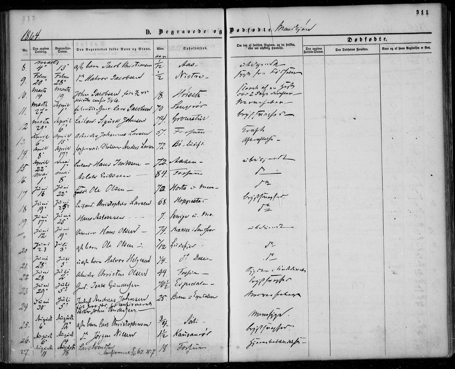 Gjerpen kirkebøker, SAKO/A-265/F/Fa/L0008b: Parish register (official) no. I 8B, 1857-1871, p. 311