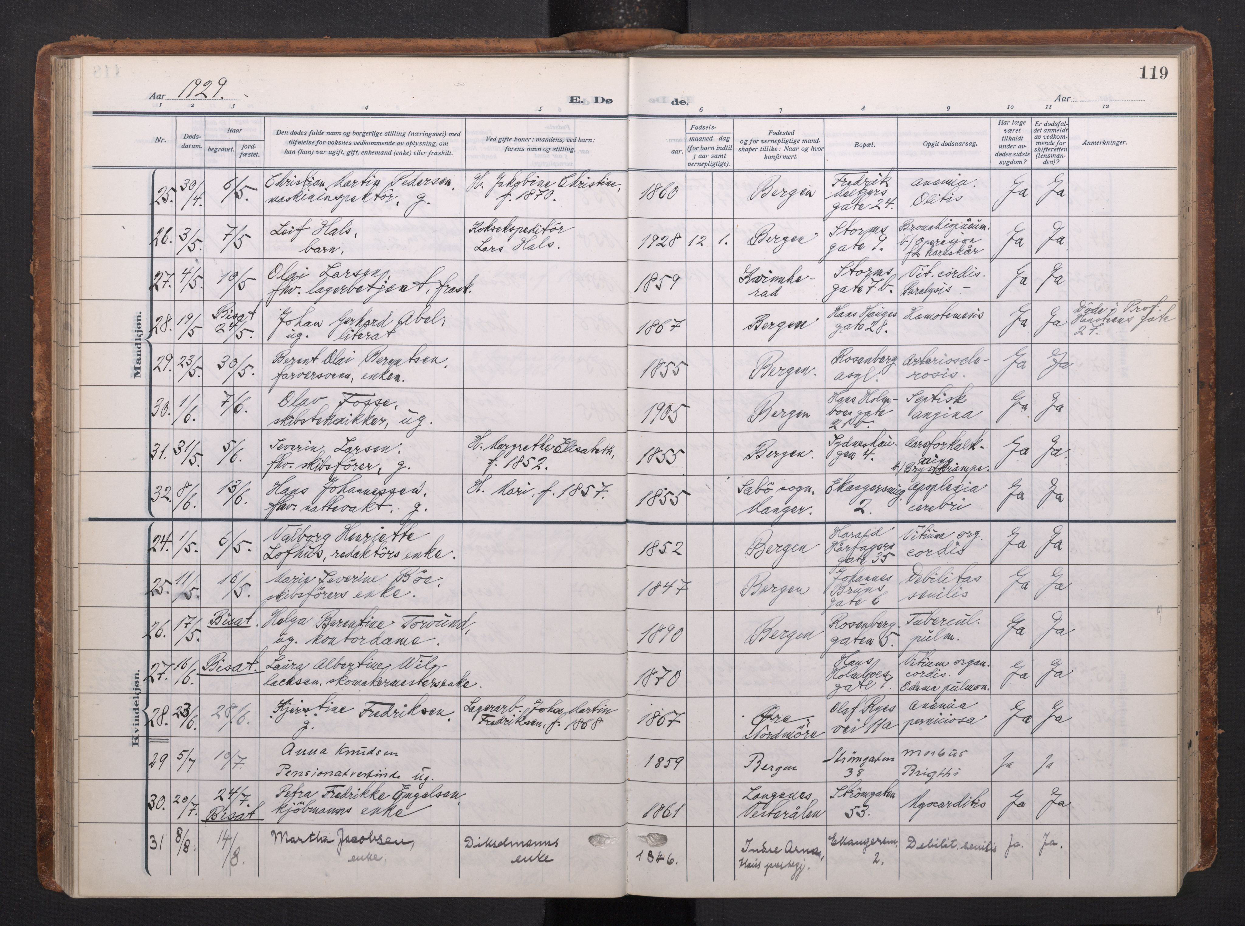 Johanneskirken sokneprestembete, AV/SAB-A-76001/H/Haa/L0020: Parish register (official) no. E 2, 1916-1951, p. 119