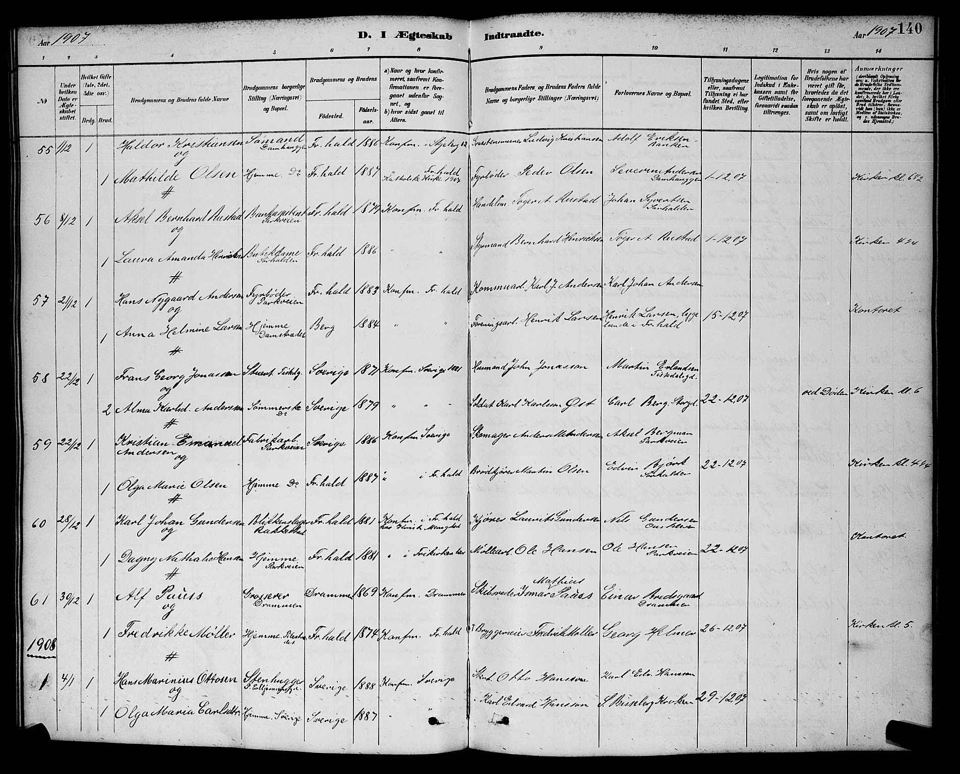 Halden prestekontor Kirkebøker, AV/SAO-A-10909/G/Ga/L0009: Parish register (copy) no. 9, 1885-1908, p. 140