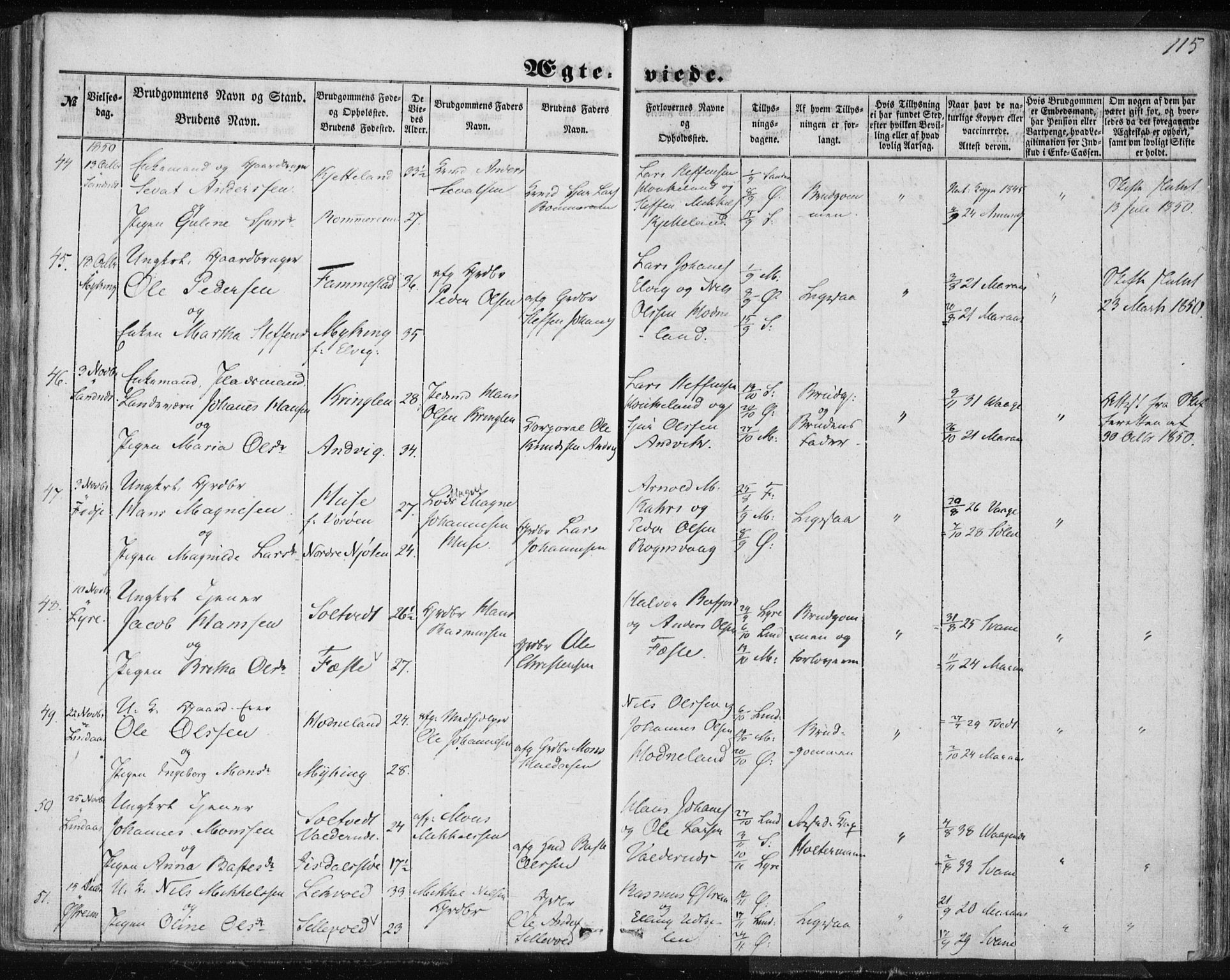 Lindås Sokneprestembete, AV/SAB-A-76701/H/Haa/Haaa/L0013: Parish register (official) no. A 13, 1848-1862, p. 115