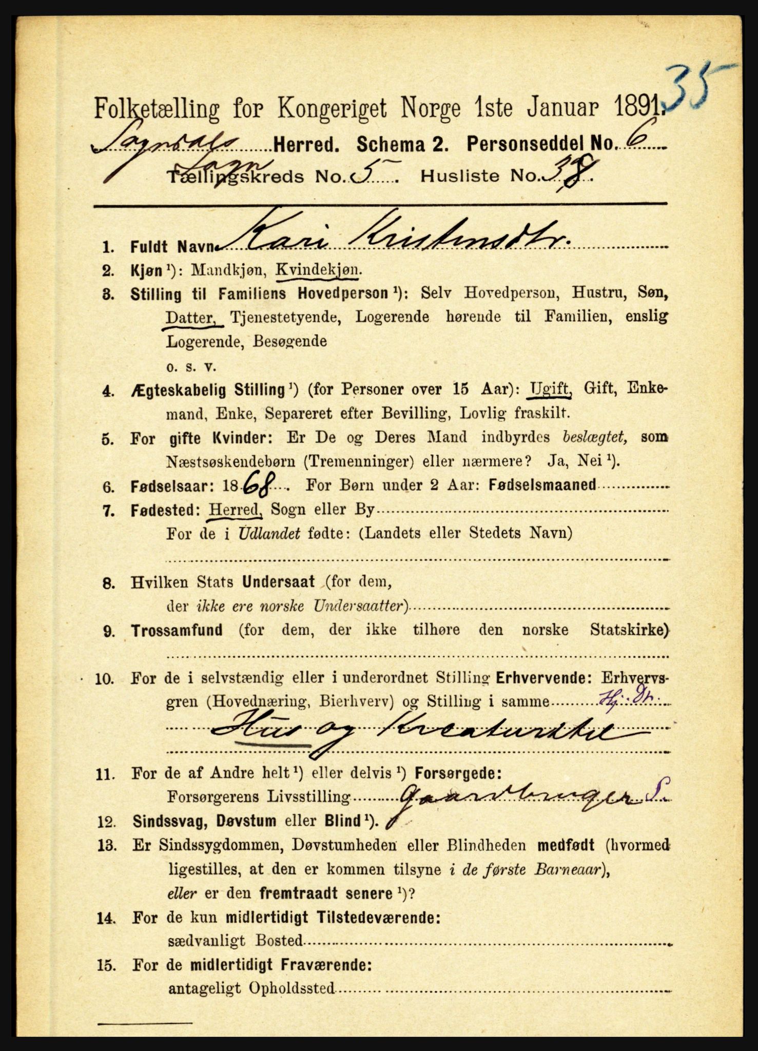 RA, 1891 census for 1420 Sogndal, 1891, p. 2544