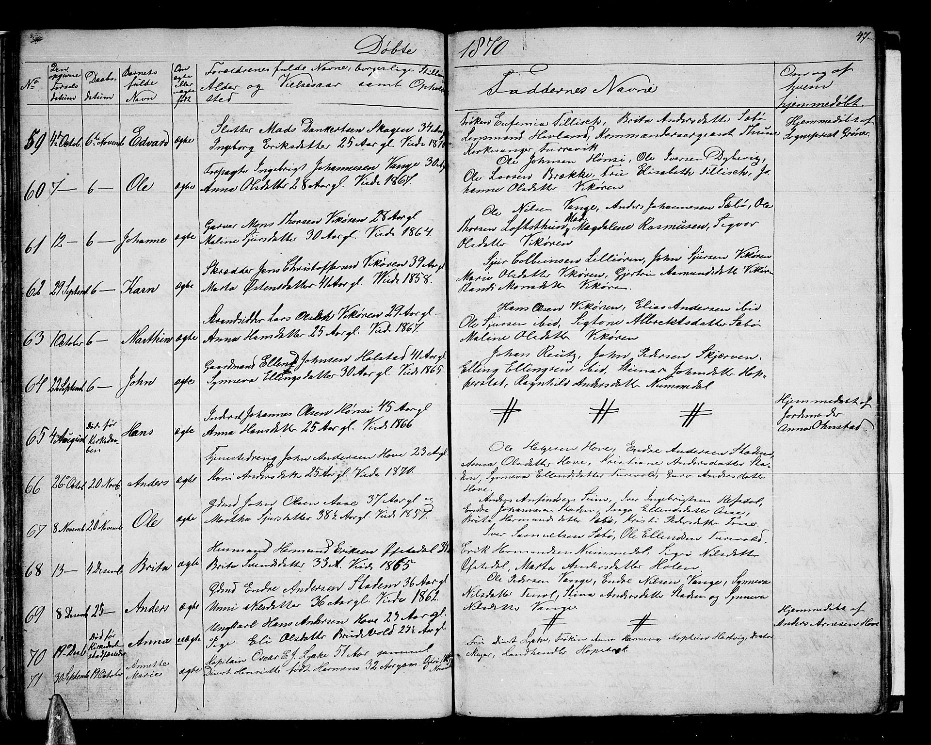 Vik sokneprestembete, SAB/A-81501: Parish register (copy) no. A 2, 1856-1877, p. 47