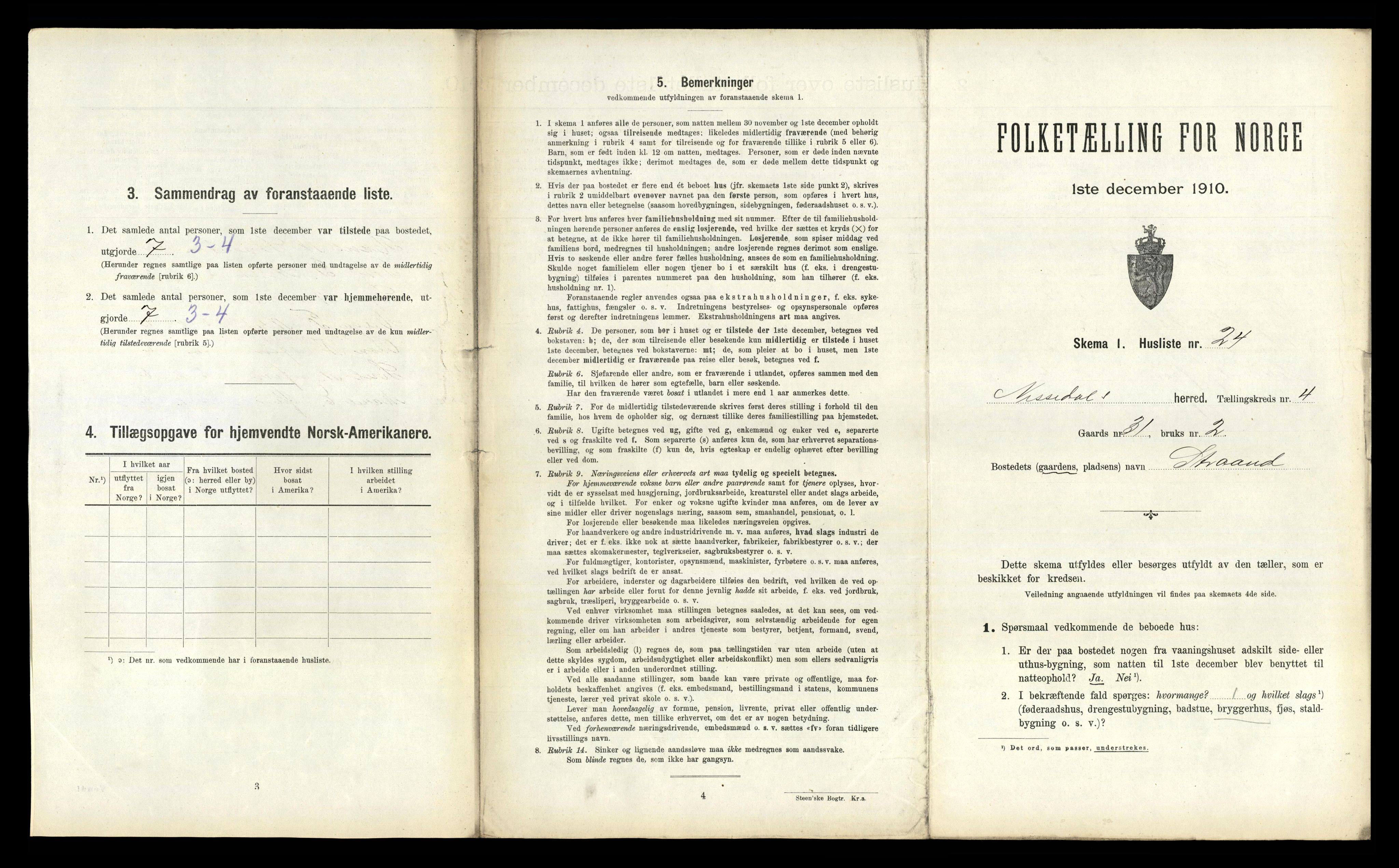 RA, 1910 census for Nissedal, 1910, p. 340