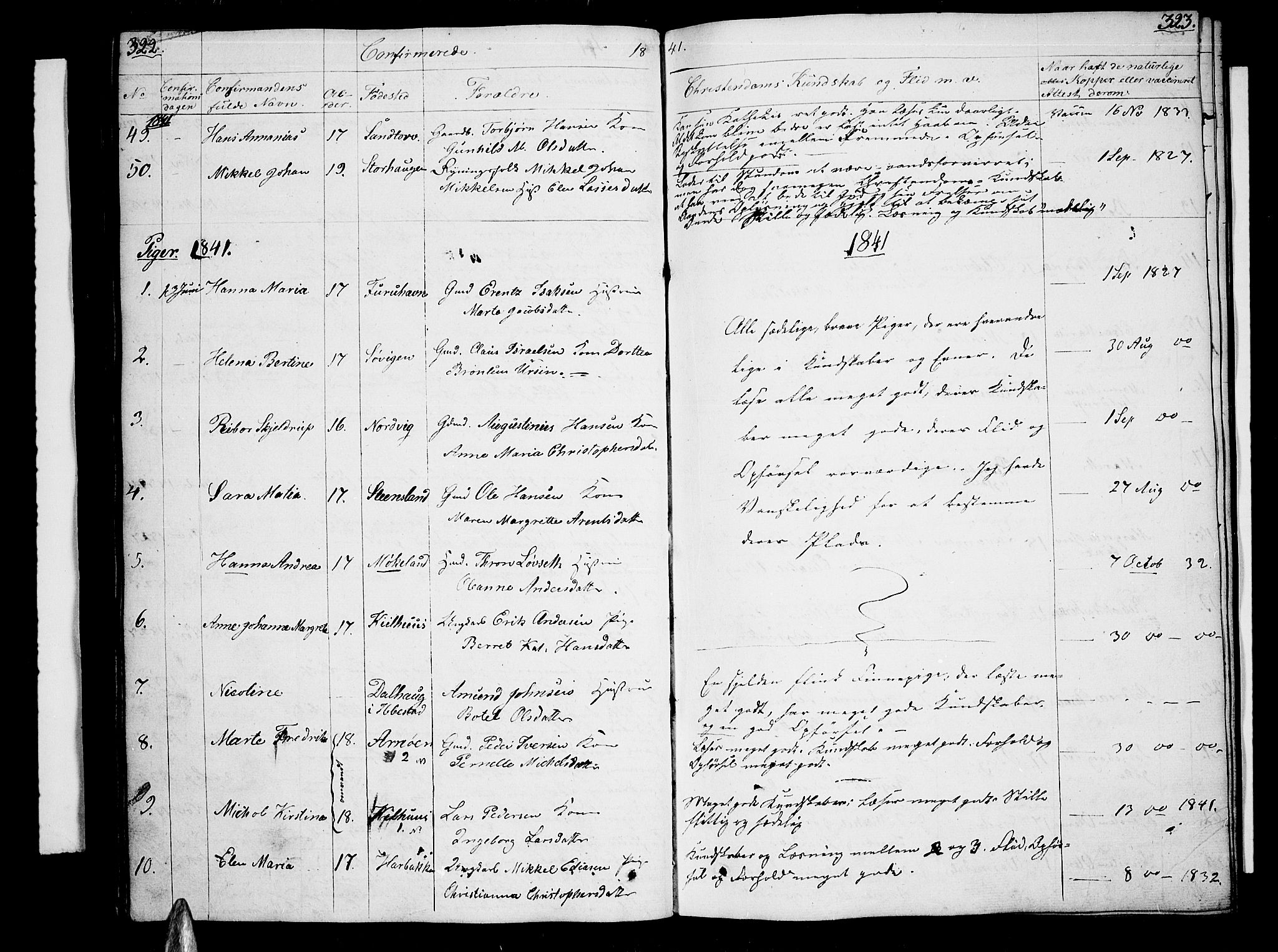 Trondenes sokneprestkontor, AV/SATØ-S-1319/H/Hb/L0005klokker: Parish register (copy) no. 5, 1834-1845, p. 322-323