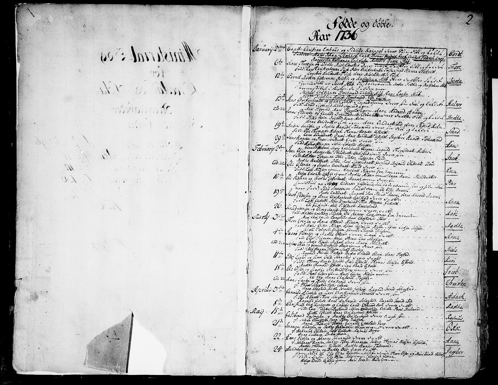 Kråkstad prestekontor Kirkebøker, SAO/A-10125a/F/Fa/L0001: Parish register (official) no. I 1, 1736-1785, p. 2