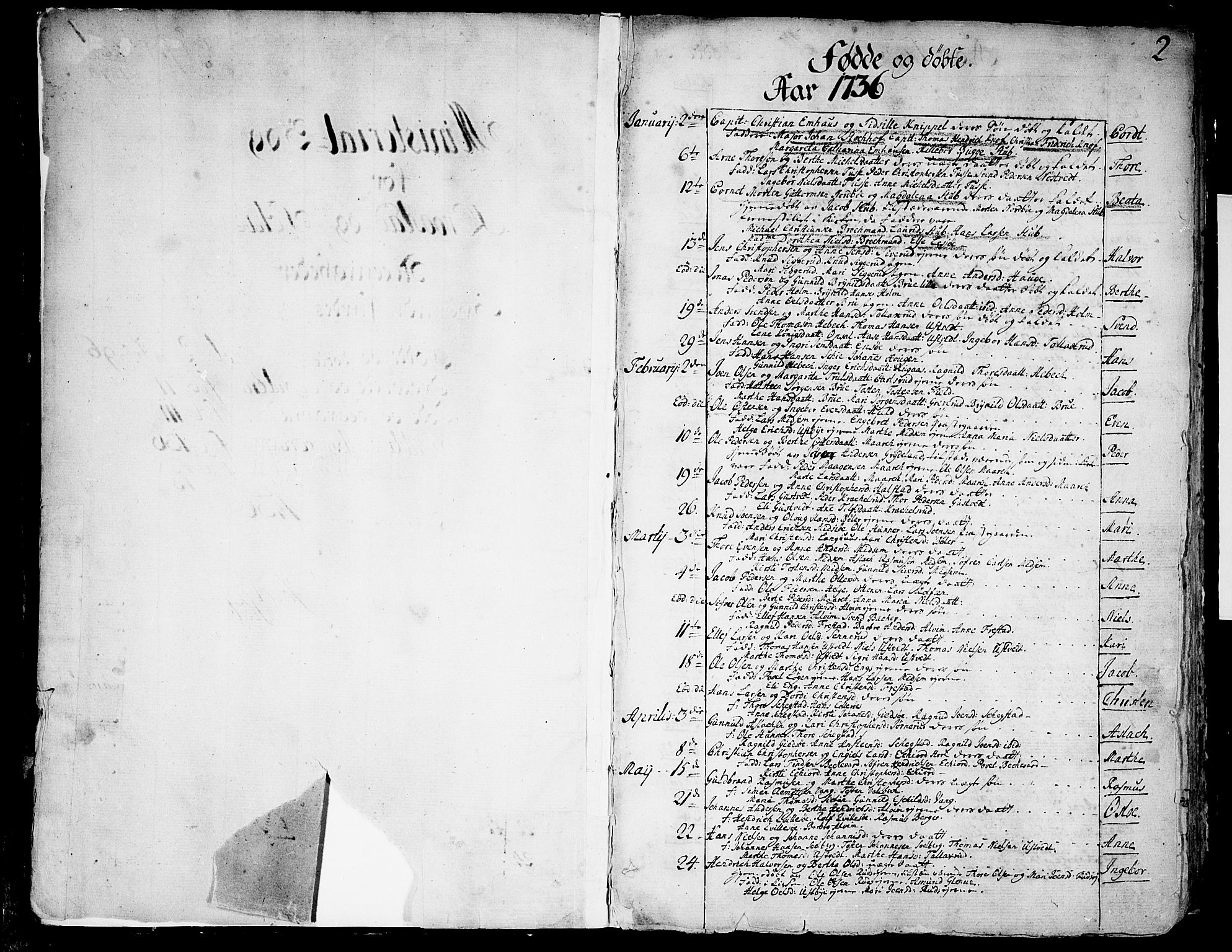 Kråkstad prestekontor Kirkebøker, AV/SAO-A-10125a/F/Fa/L0001: Parish register (official) no. I 1, 1736-1785, p. 2