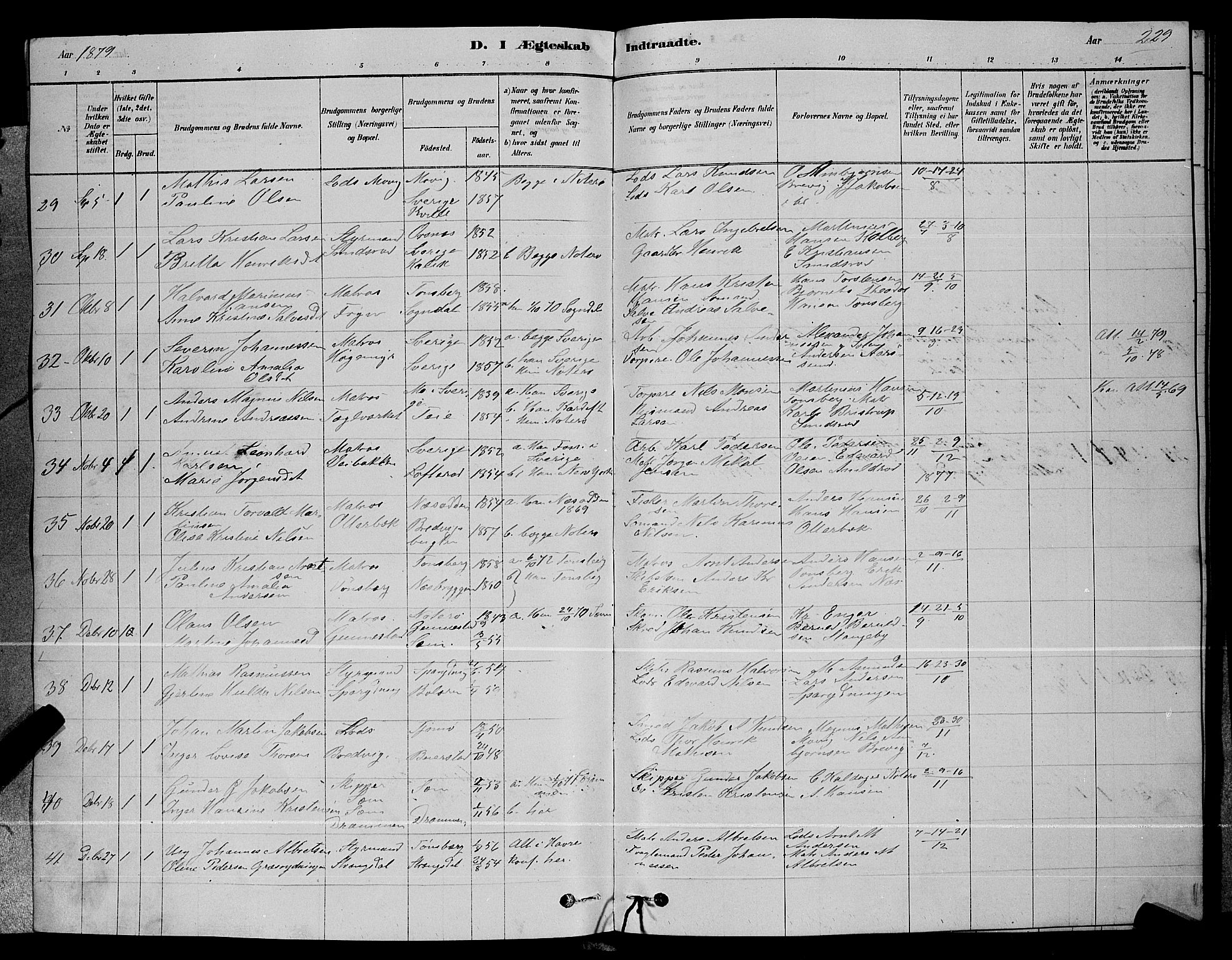 Nøtterøy kirkebøker, SAKO/A-354/G/Ga/L0003: Parish register (copy) no. I 3, 1878-1893, p. 229