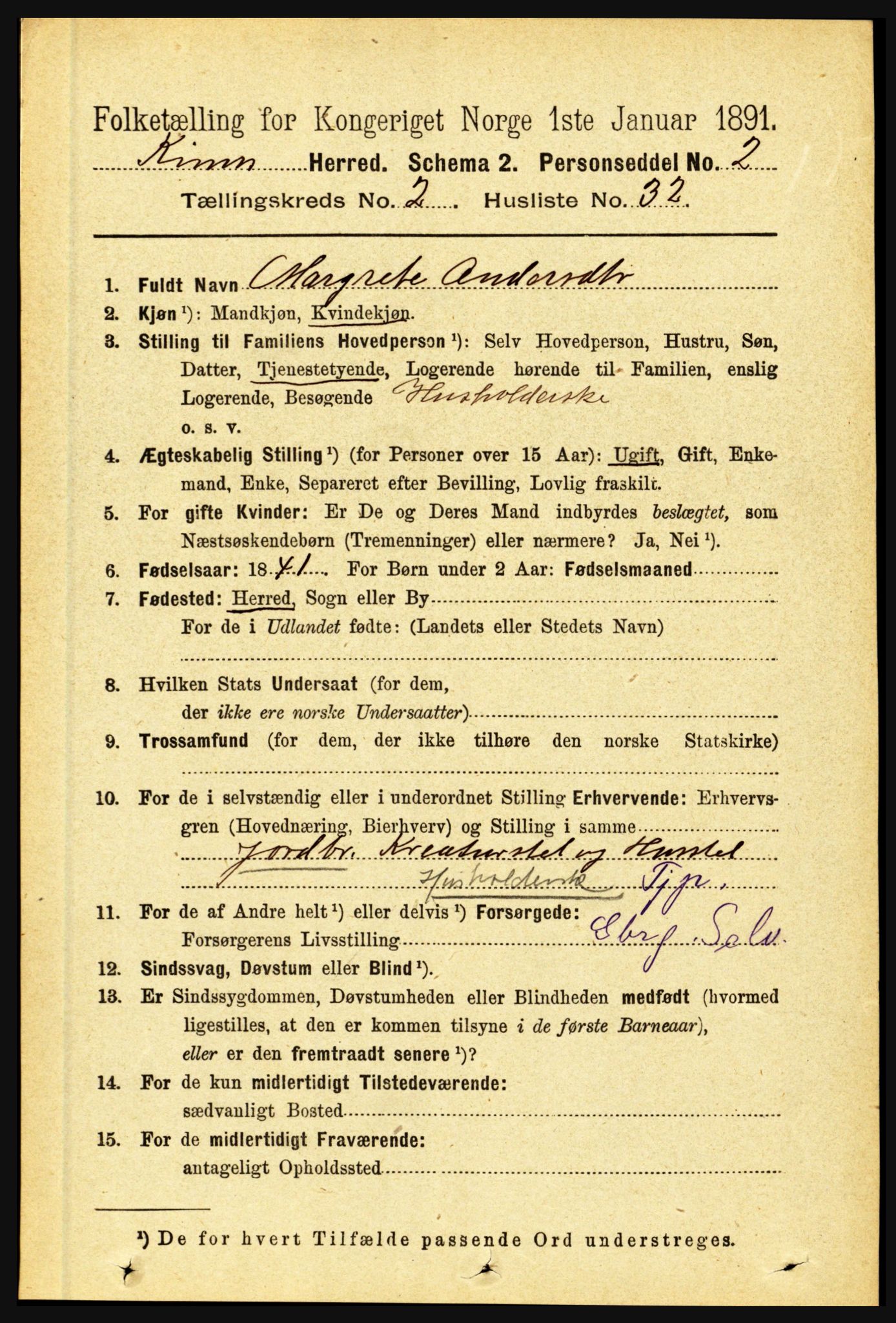 RA, 1891 census for 1437 Kinn, 1891, p. 735