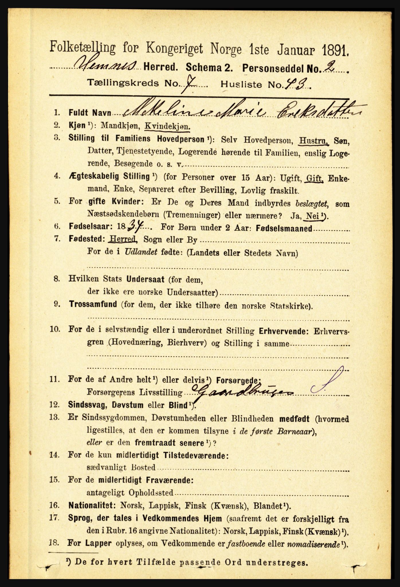 RA, 1891 census for 1832 Hemnes, 1891, p. 3521