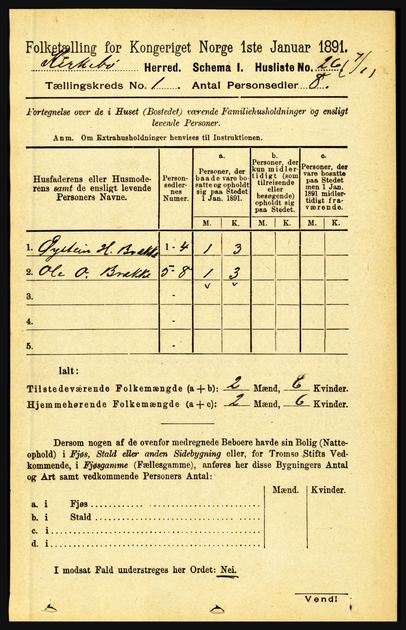 RA, 1891 census for 1416 Kyrkjebø, 1891, p. 45