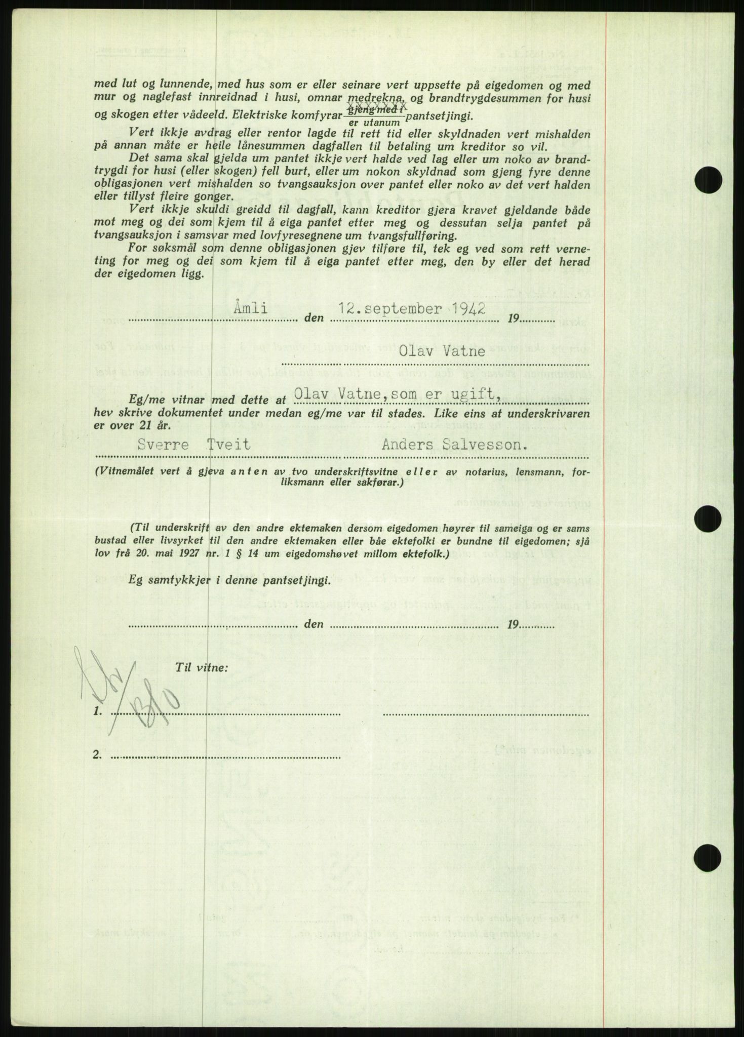 Nedenes sorenskriveri, SAK/1221-0006/G/Gb/Gbb/L0002: Mortgage book no. II, 1942-1945, Diary no: : 1052/1942