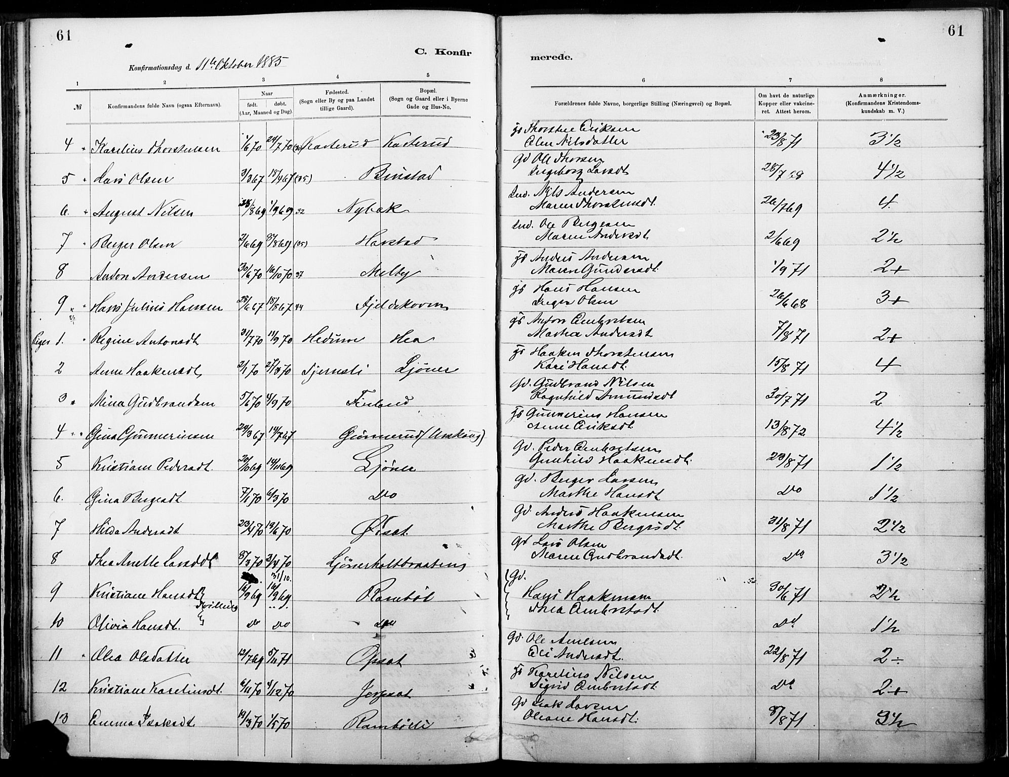 Eidskog prestekontor, SAH/PREST-026/H/Ha/Haa/L0004: Parish register (official) no. 4, 1884-1897, p. 61