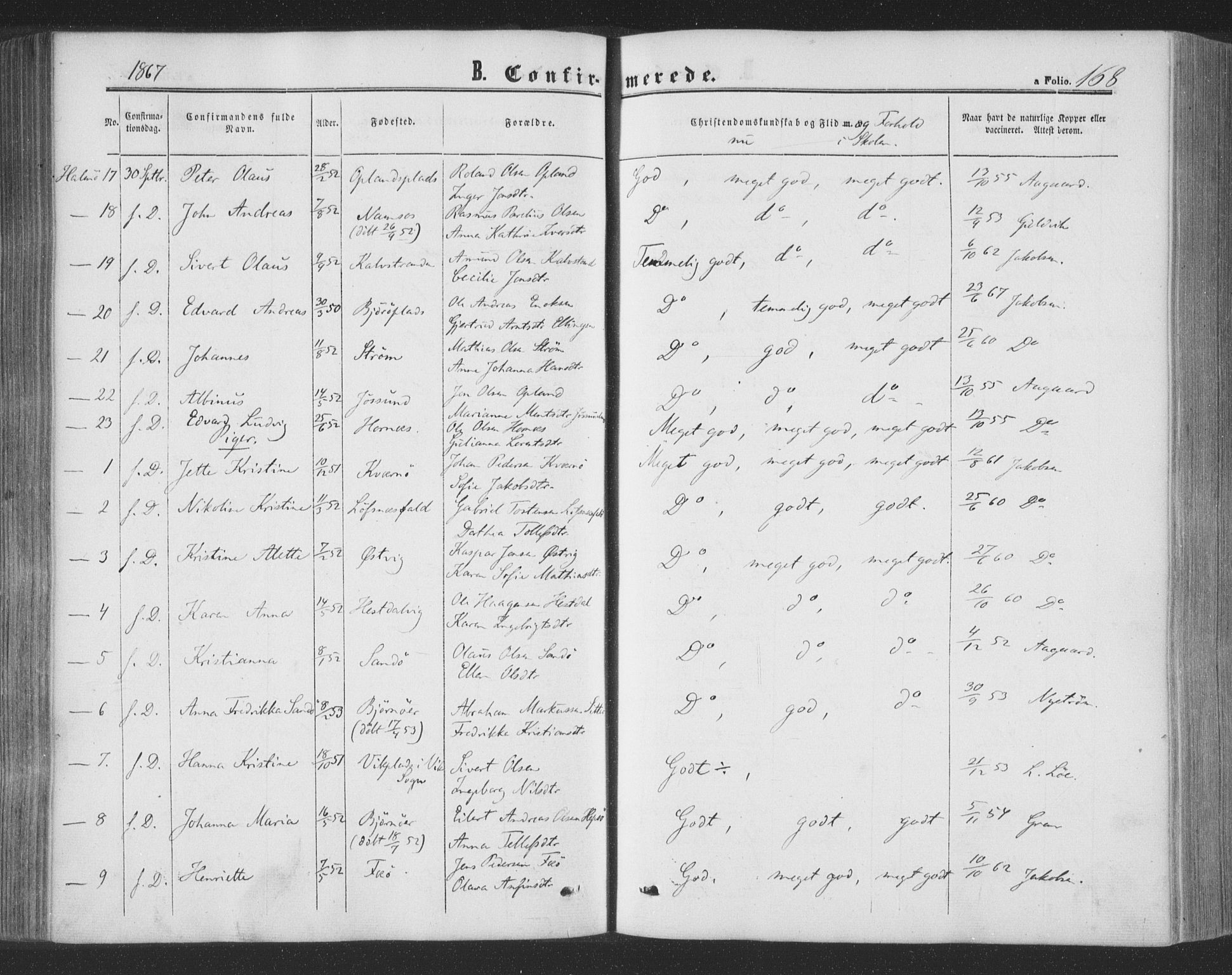 Ministerialprotokoller, klokkerbøker og fødselsregistre - Nord-Trøndelag, SAT/A-1458/773/L0615: Parish register (official) no. 773A06, 1857-1870, p. 168