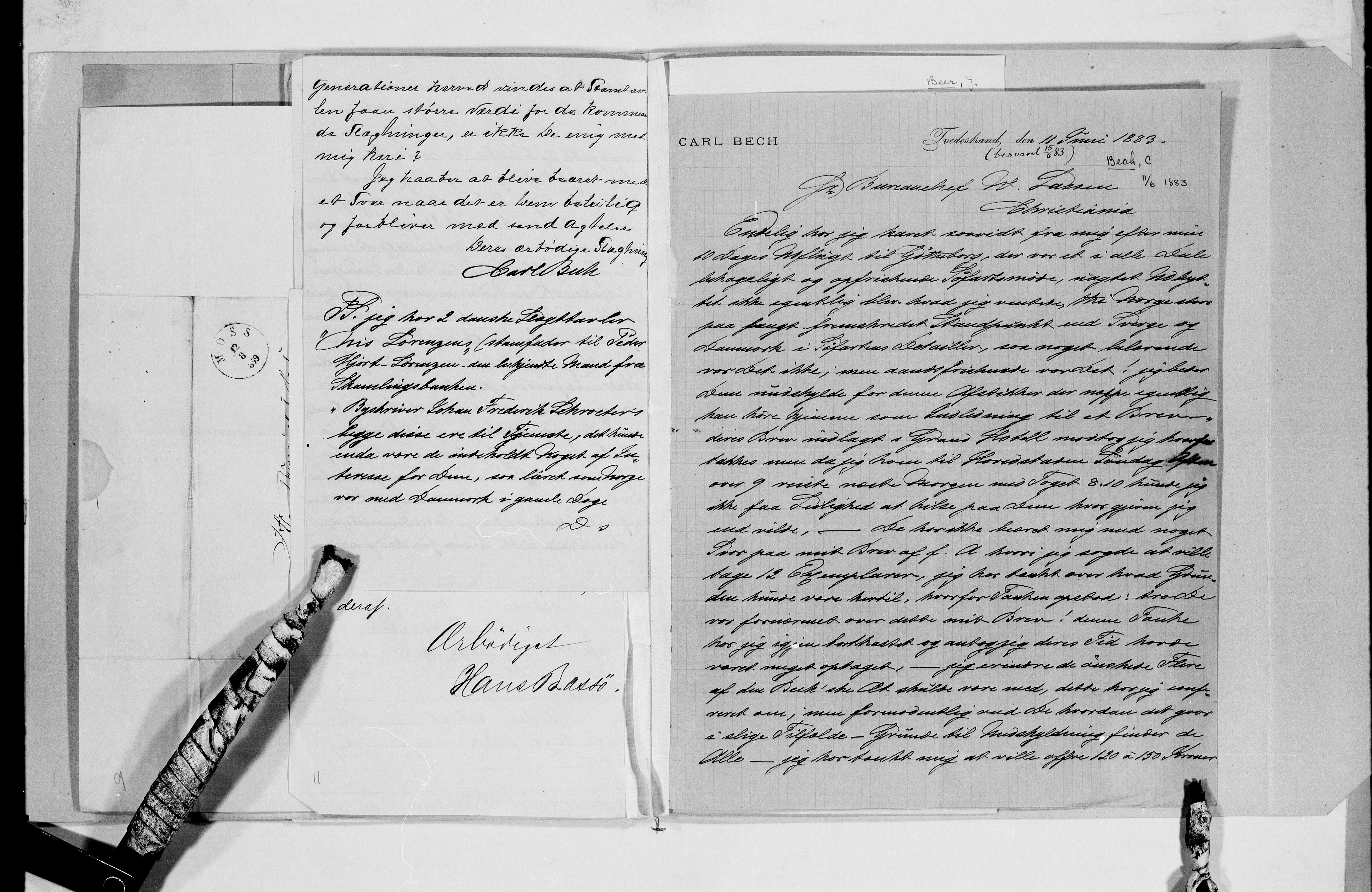 Lassens samlinger, AV/RA-PA-0051/G/L0094: Alfabetisk ordnede brev til Wilhelm Lassen: Aabel - Bonnevie, 1815-1907, p. 132