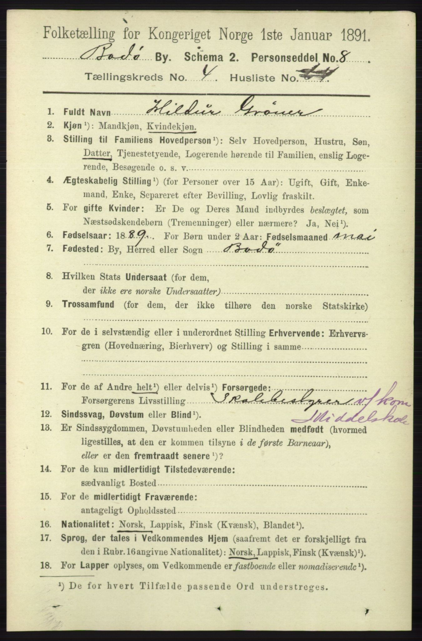 RA, 1891 census for 1804 Bodø, 1891, p. 3795