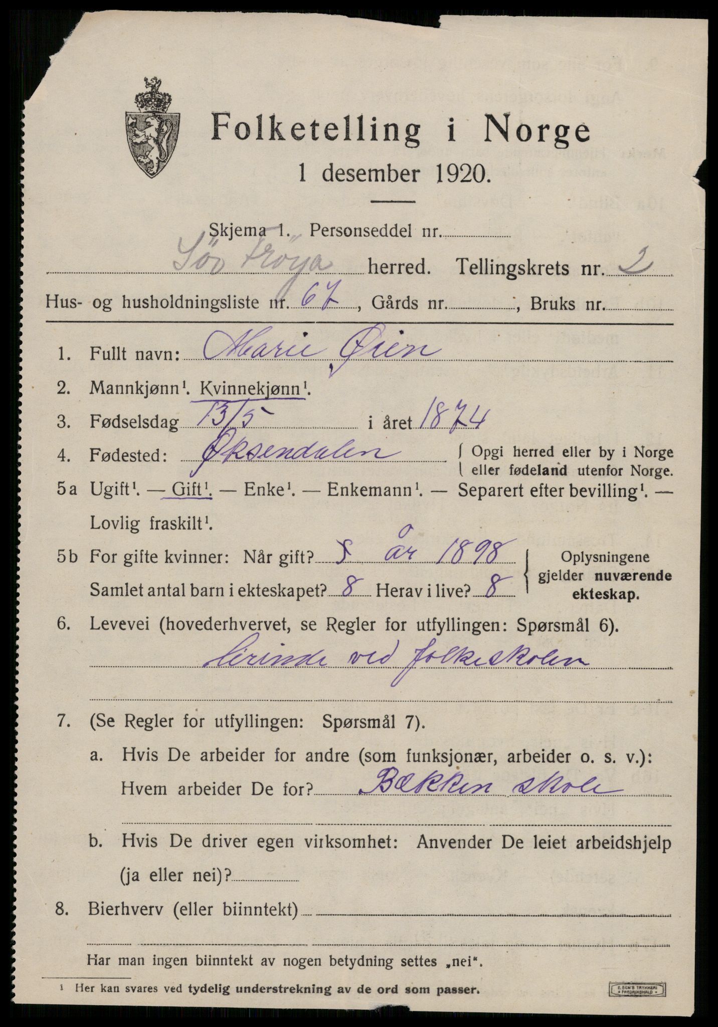 SAT, 1920 census for Sør-Frøya, 1920, p. 2813