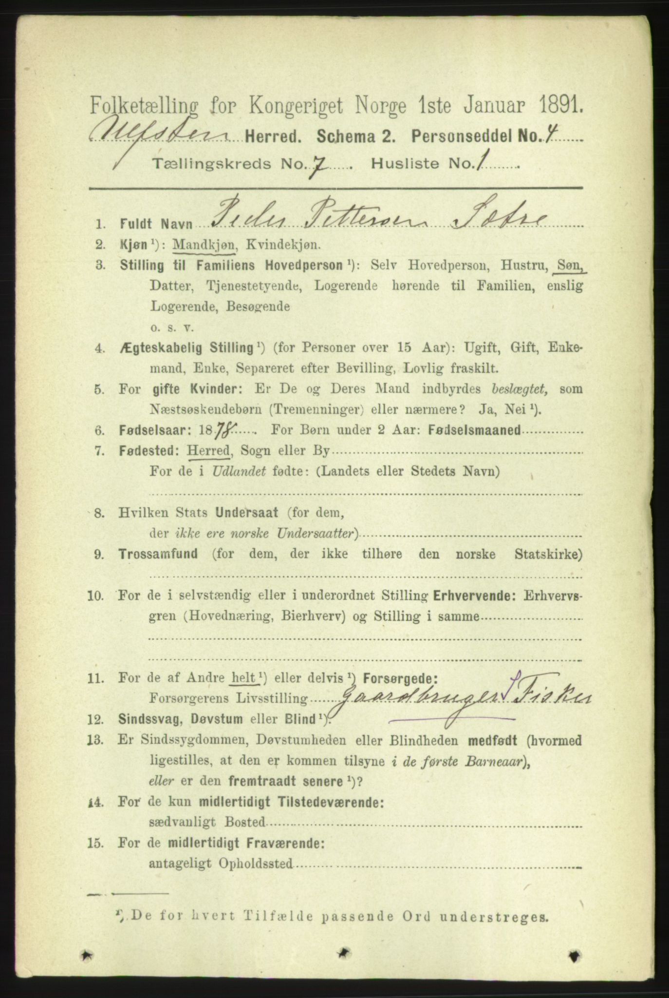 RA, 1891 census for 1516 Ulstein, 1891, p. 2187