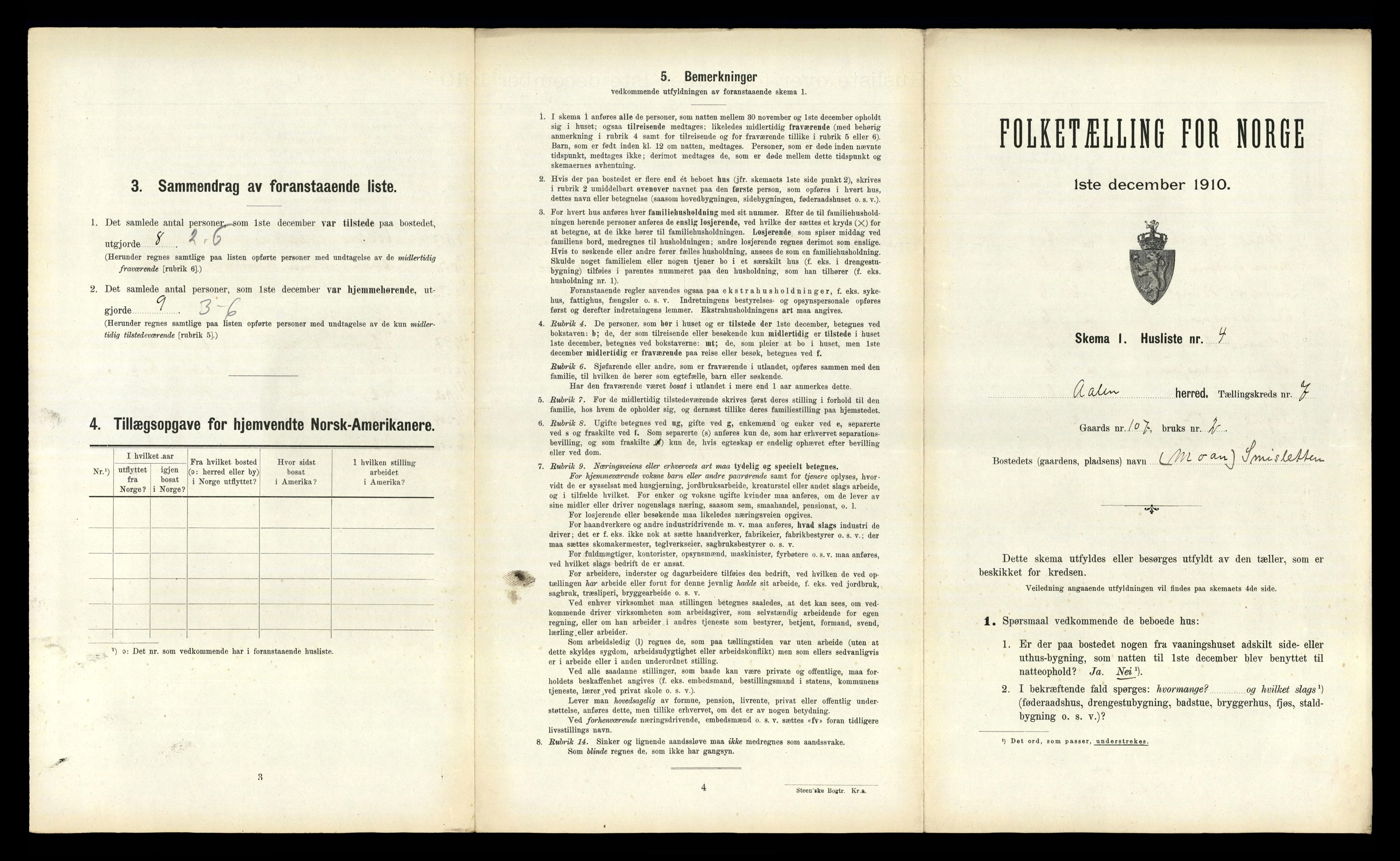 RA, 1910 census for Ålen, 1910, p. 537